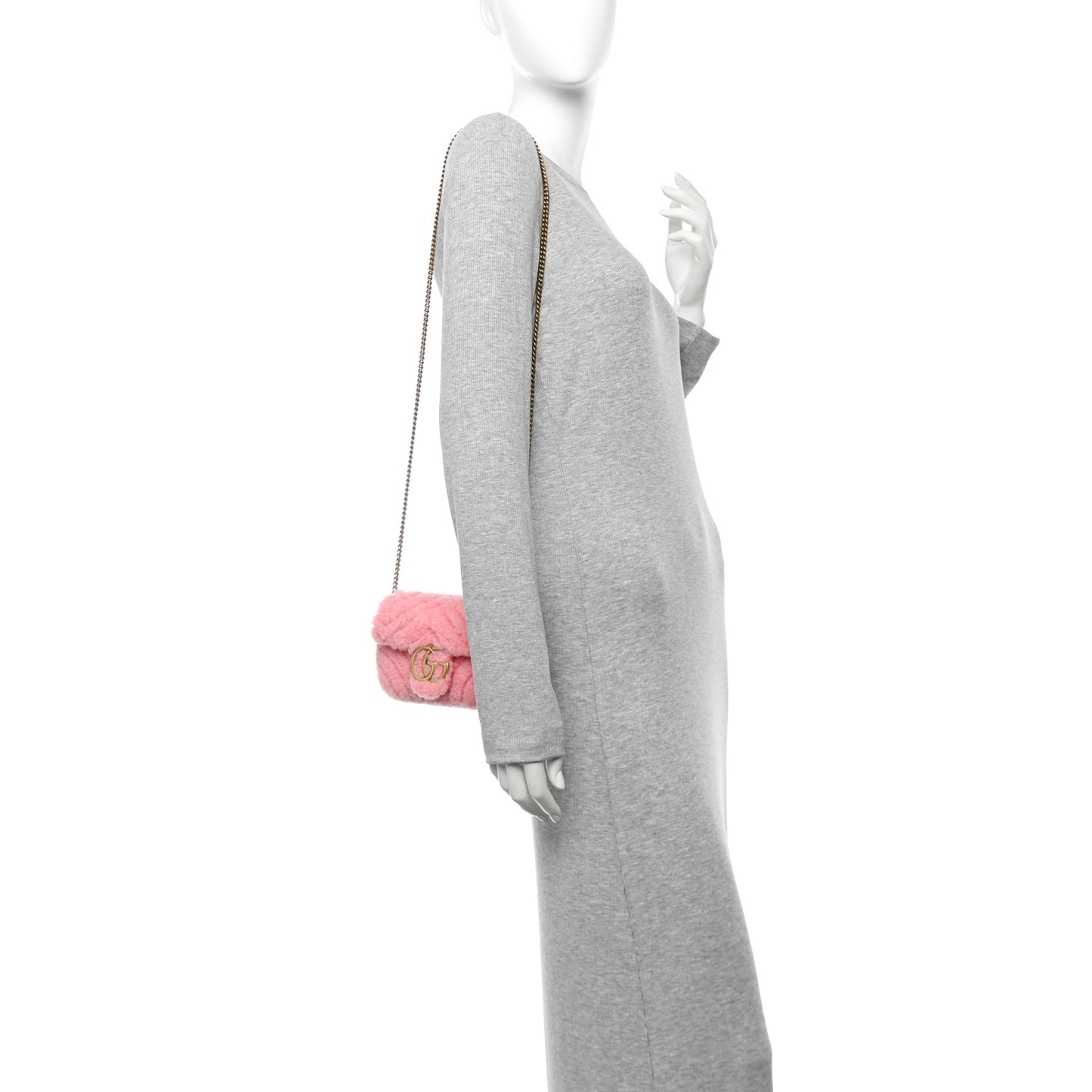 Shearling Matelasse Super Mini GG Marmont Shoulder Bag Lotus Pink