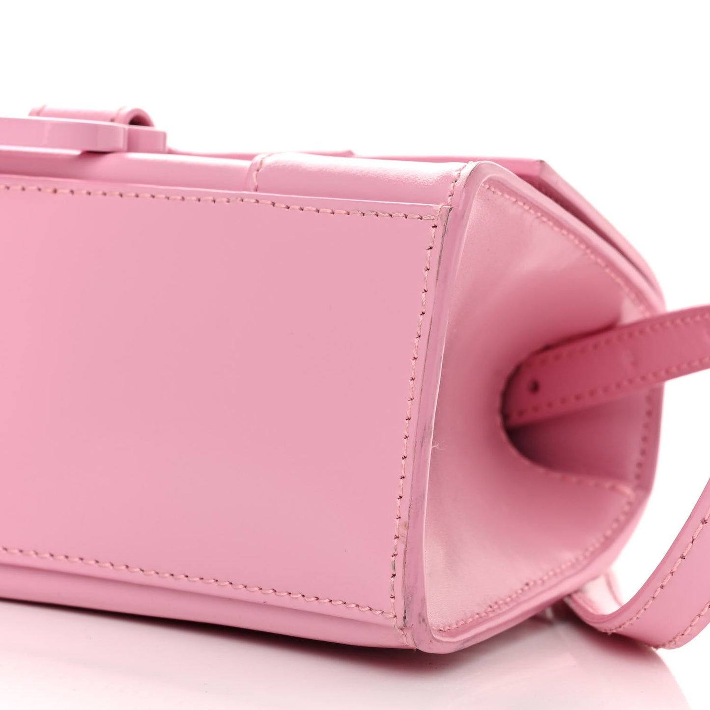Shiny Box Calfskin Tonal B Hourglass Top Handle Bag XS Candy Pink