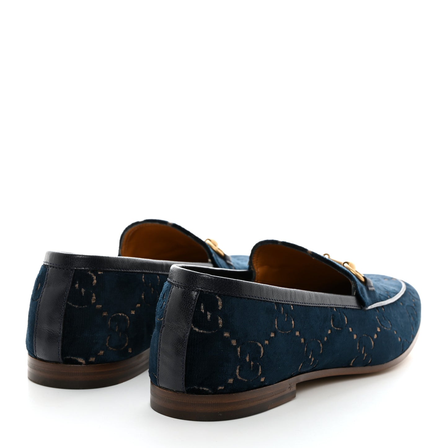 Velvet GG Monogram Horsebit Mens Jordaan Loafers 9.5 Blue Beige