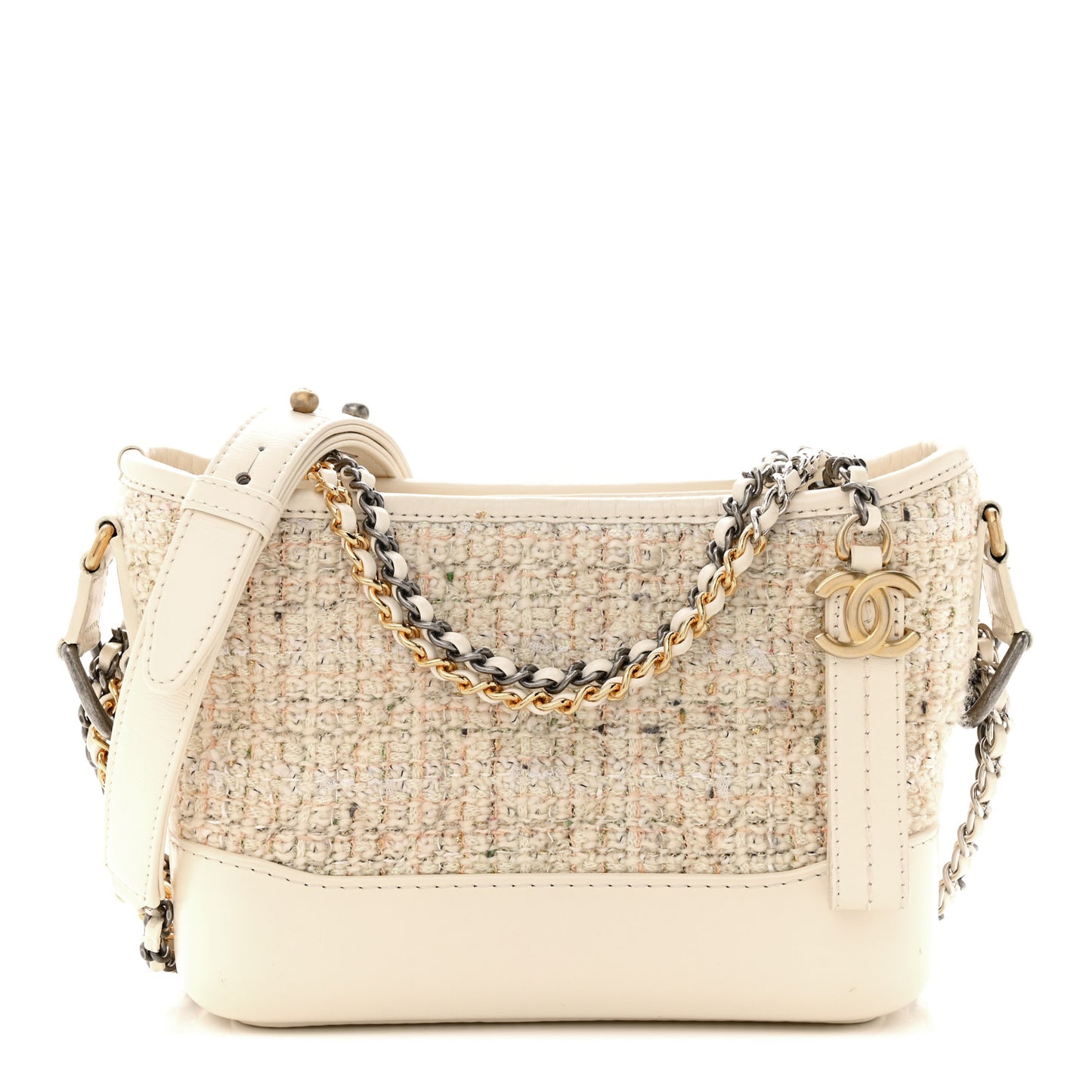 Tweed Calfskin Quilted Small Gabrielle Hobo Beige Ivory