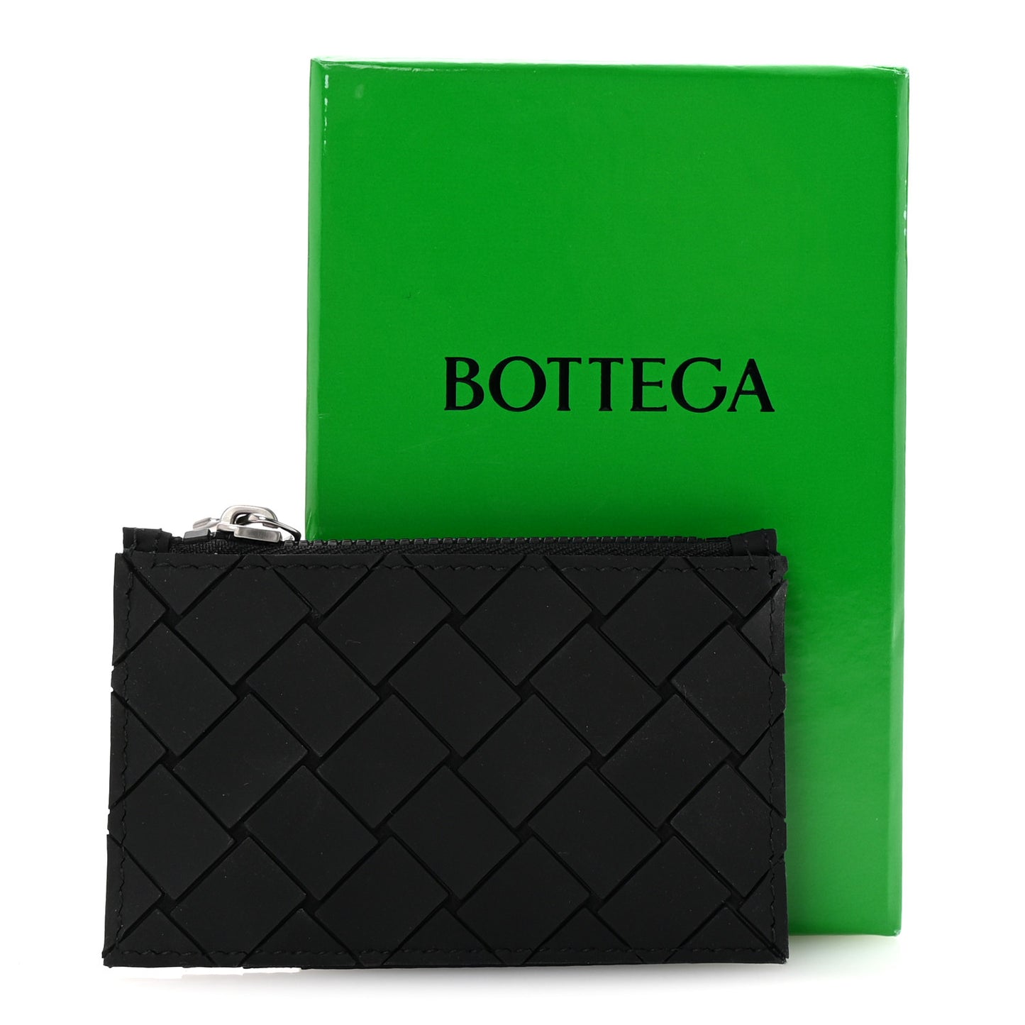 Rubber Nylon Intrecciato Zip Card Holder Black