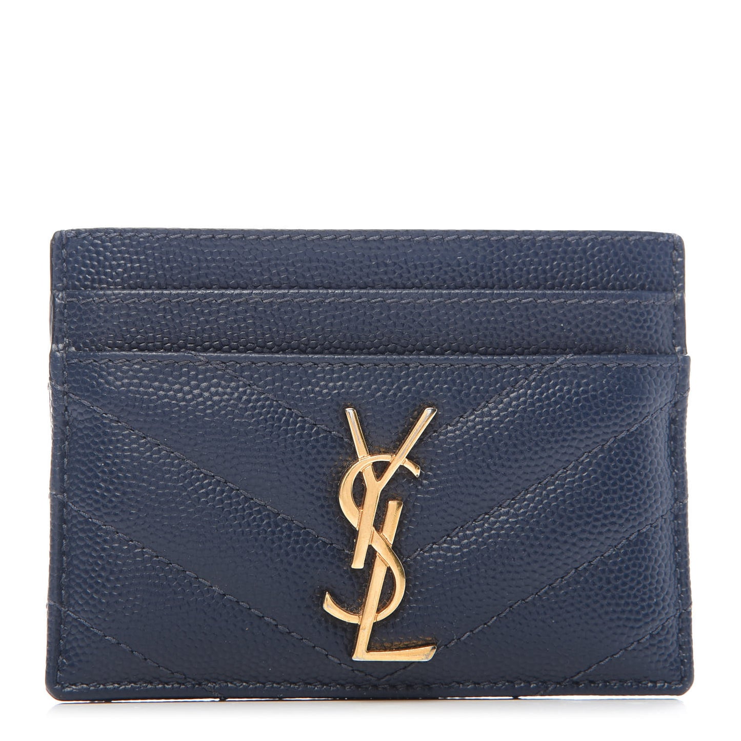 Grain De Poudre Matelasse Chevron Monogram Credit Card Case Navy