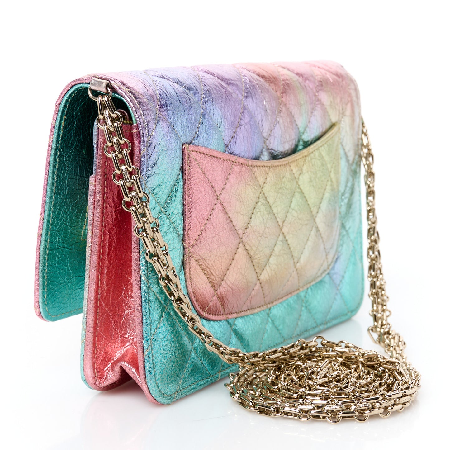 Metallic Goatskin Quilted 2.55 Reissue Wallet on Chain WOC Multicolor