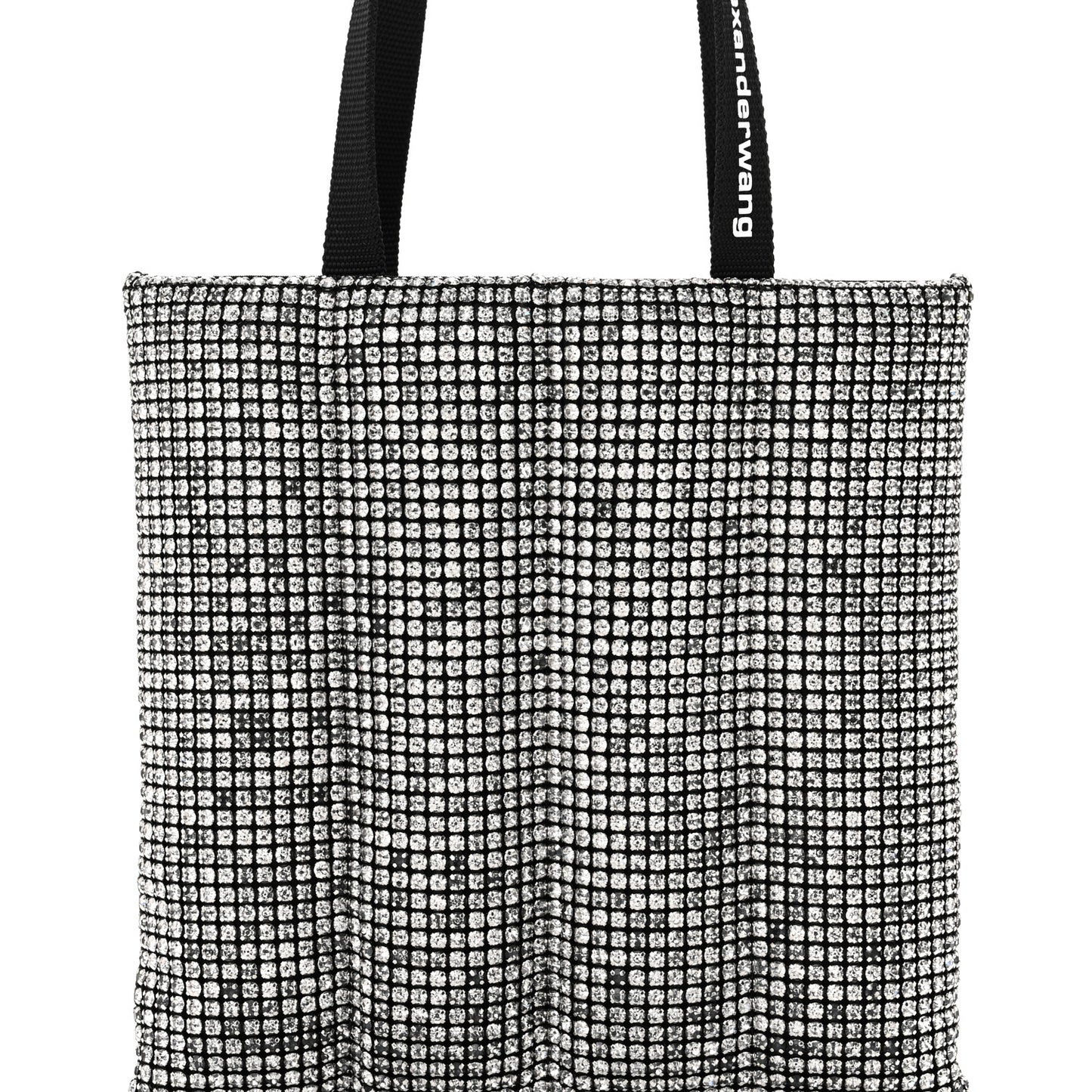 Mesh Crystal Rhinestone Quilted Heiress Tote Black White