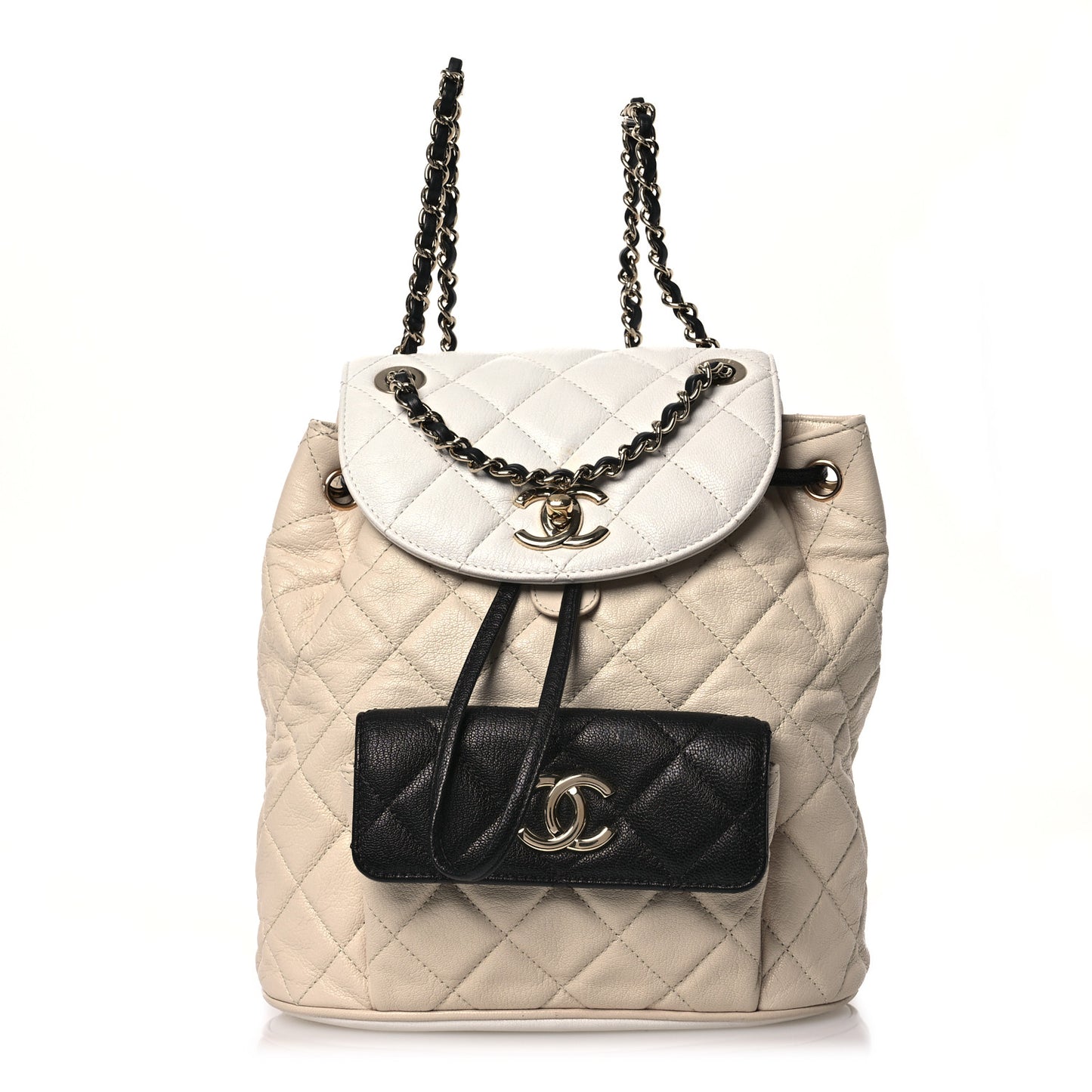 Goatskin Quilted Duma Drawstring Backpack Beige Black White