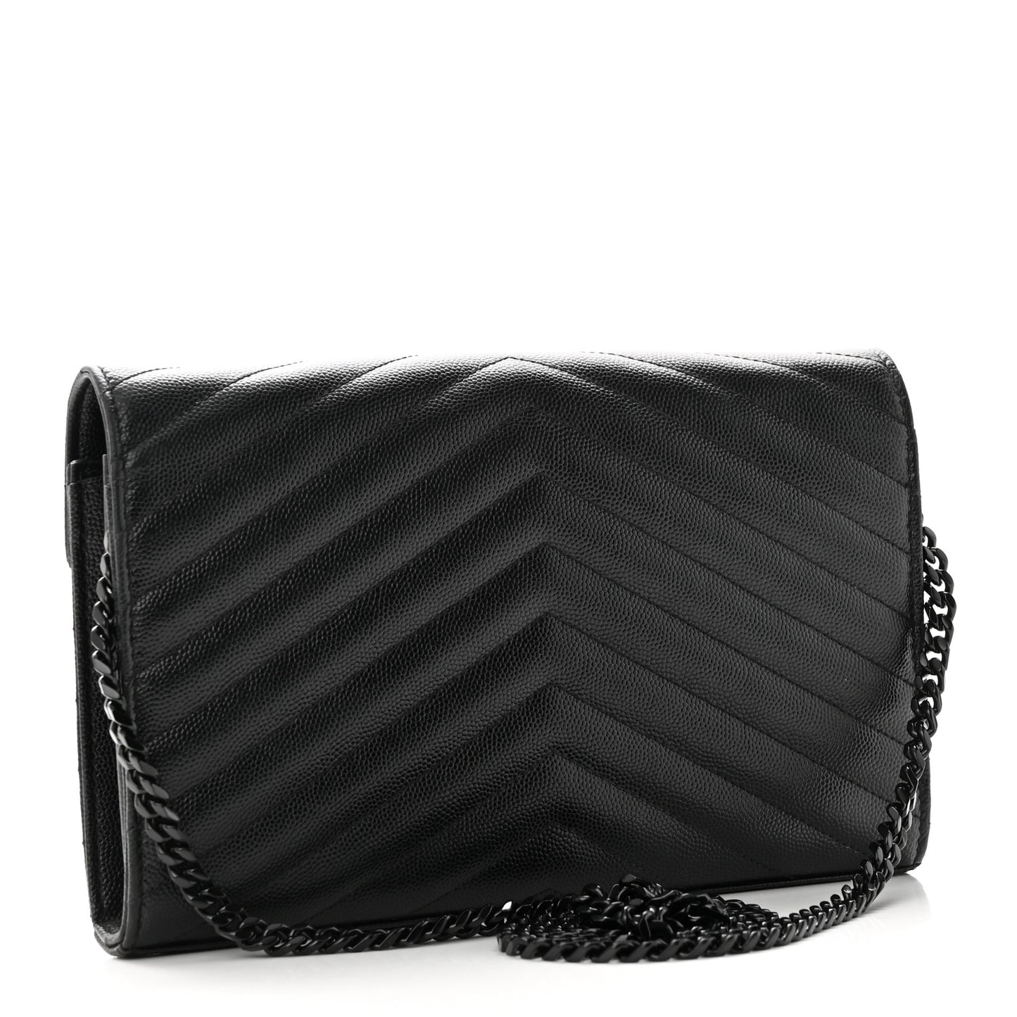 Grain De Poudre Matelasse Chevron Monogram Monochrome Chain Wallet Black