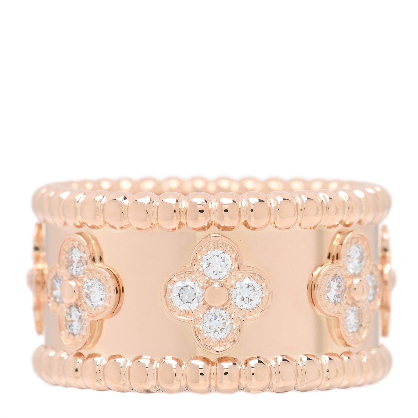 18K Rose Gold Diamond Medium Perlee Clovers Ring 49 5