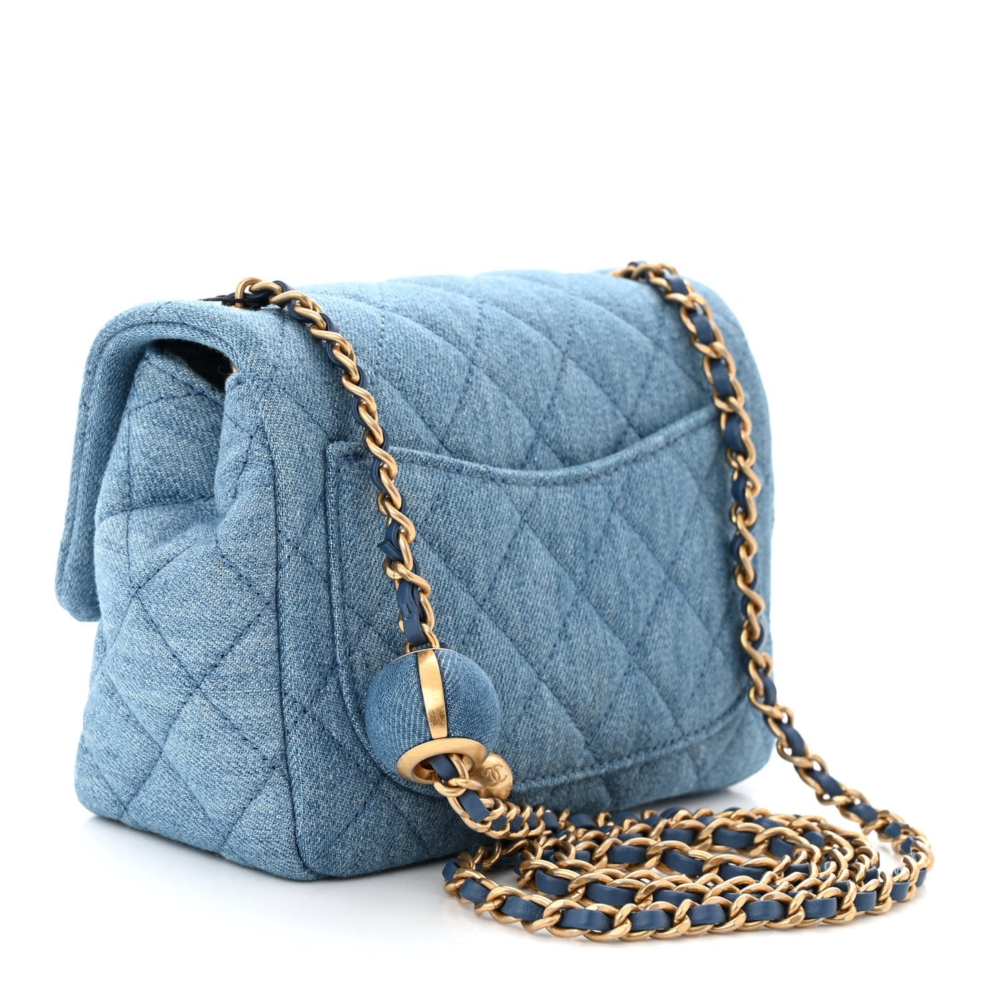 Denim Quilted Mini Pearl Crush Rectangular Flap Blue