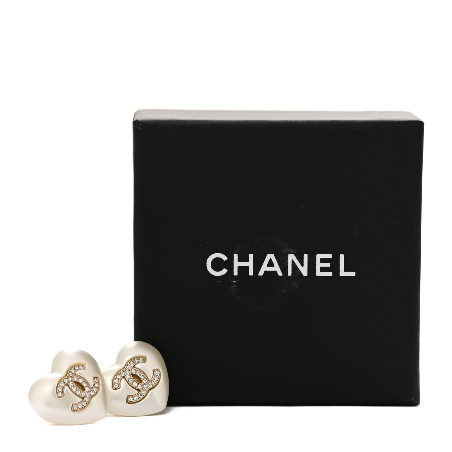 Pearl Crystal CC Heart Earrings Gold