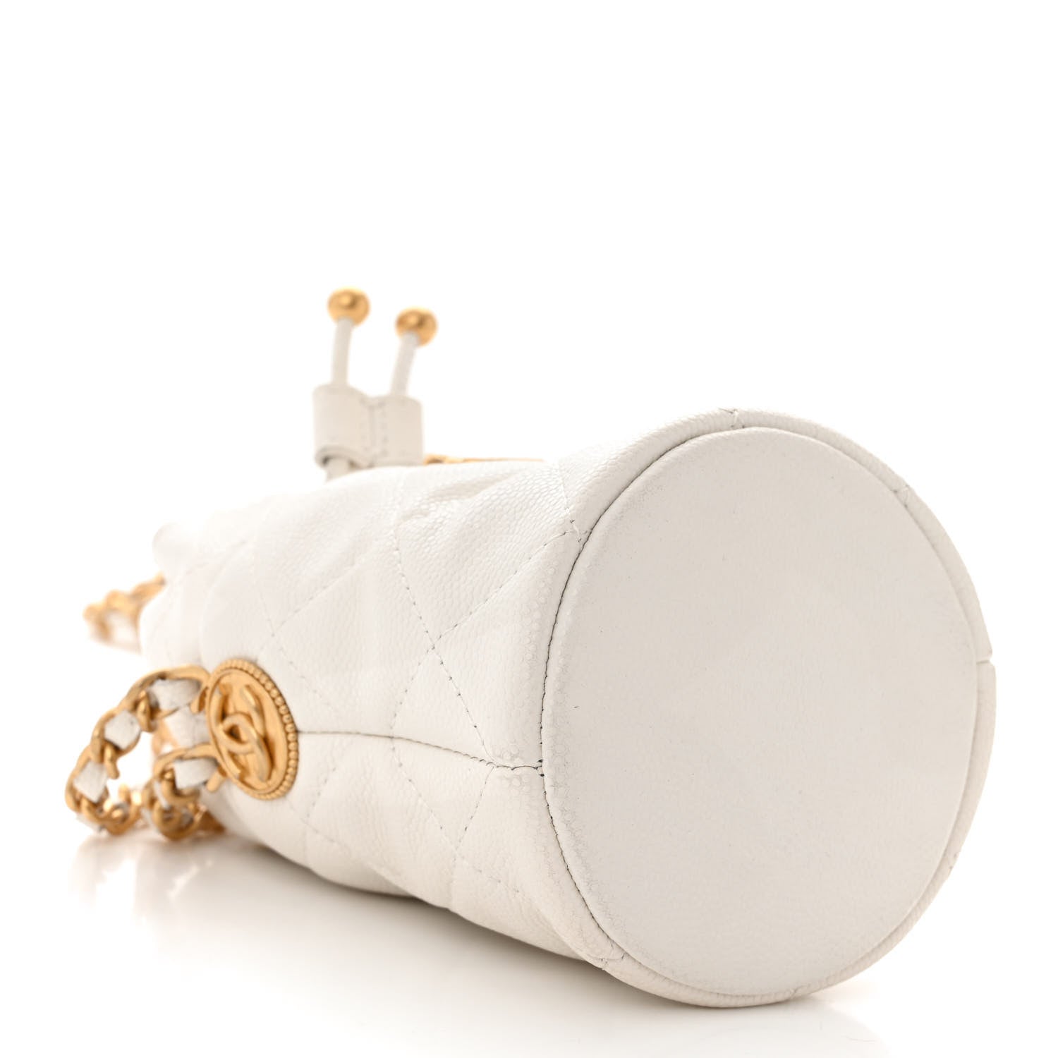 Chanel Caviar Quilted Twist Your Buttons Mini Bucket Bag White 4 of 10