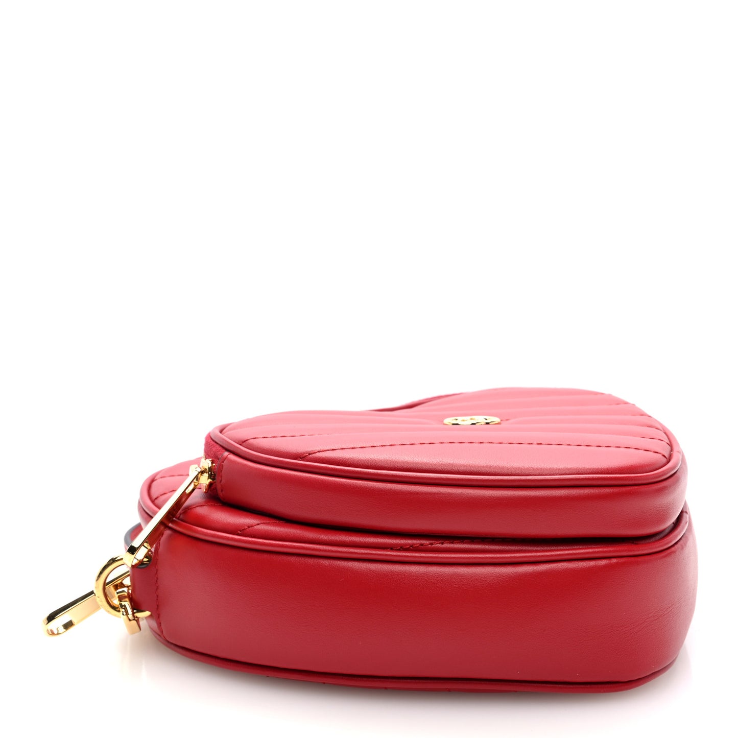 Calfskin Matelasse Diagonal Mini Interlocking G Heart Shoulder Bag Hibiscus Red