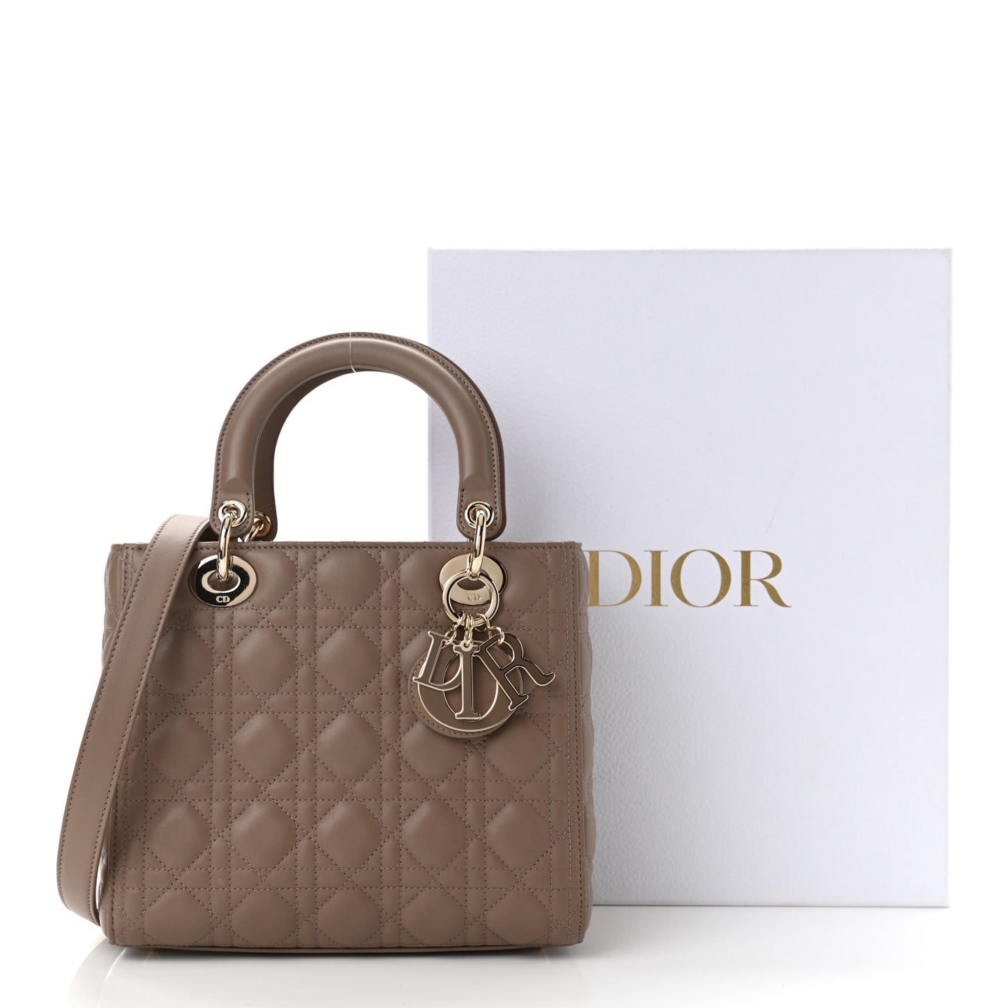 Lambskin Cannage Medium Lady Dior Warm Taupe