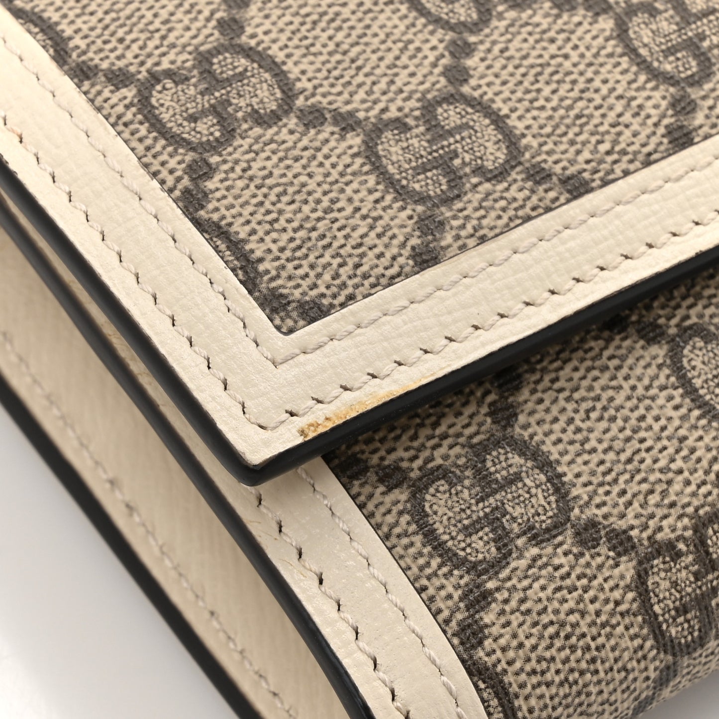 GG Supreme Monogram Textured Calfskin Web Jackie 1961 Chain Wallet Beige Ebony Mystic White