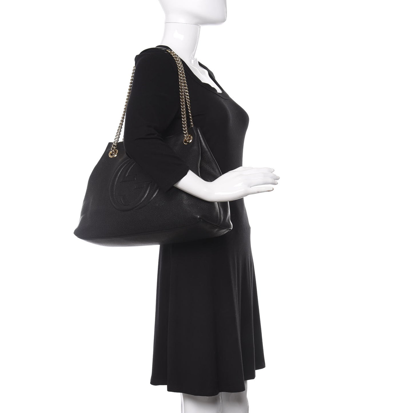 Pebbled Calfskin Medium Soho Chain Shoulder Bag Black