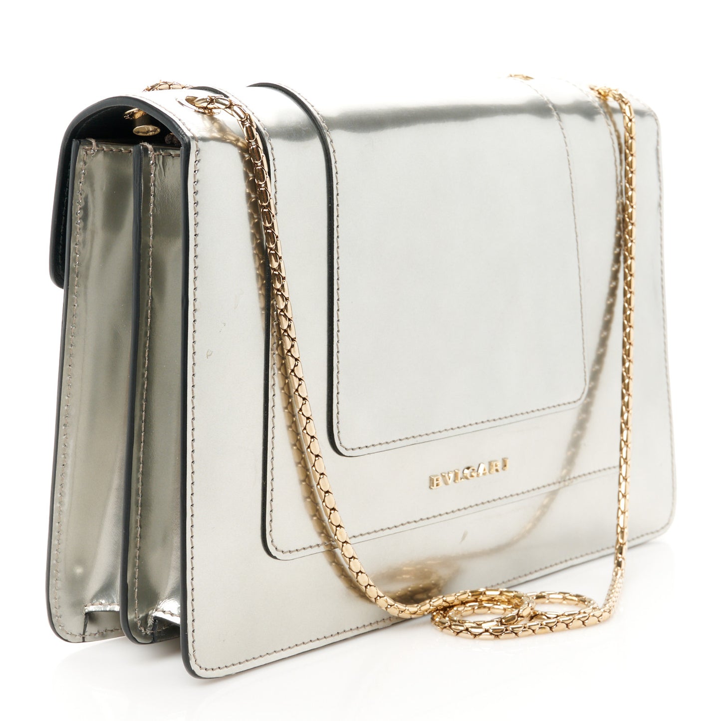 Metallic Calfskin Serpenti Forever Crossbody Bag Silver
