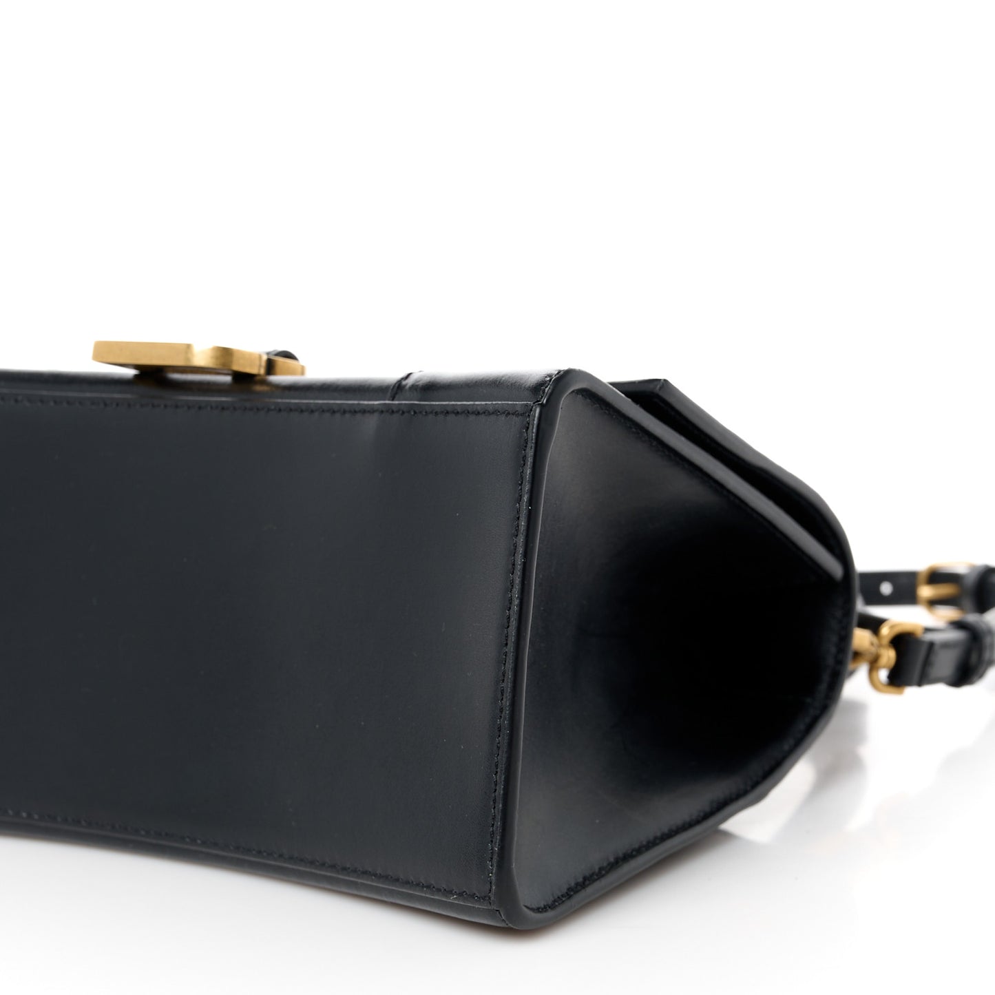 Shiny Box Calfskin Small Hourglass Top Handle Bag Black