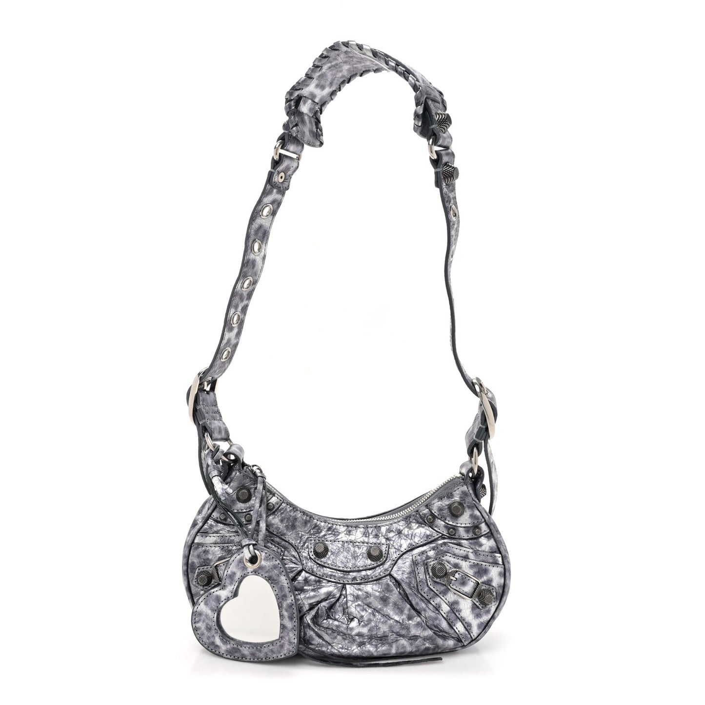 Metallic Agneau Arena Leopard Le Cagole Shoulder Bag XS Dark Grey
