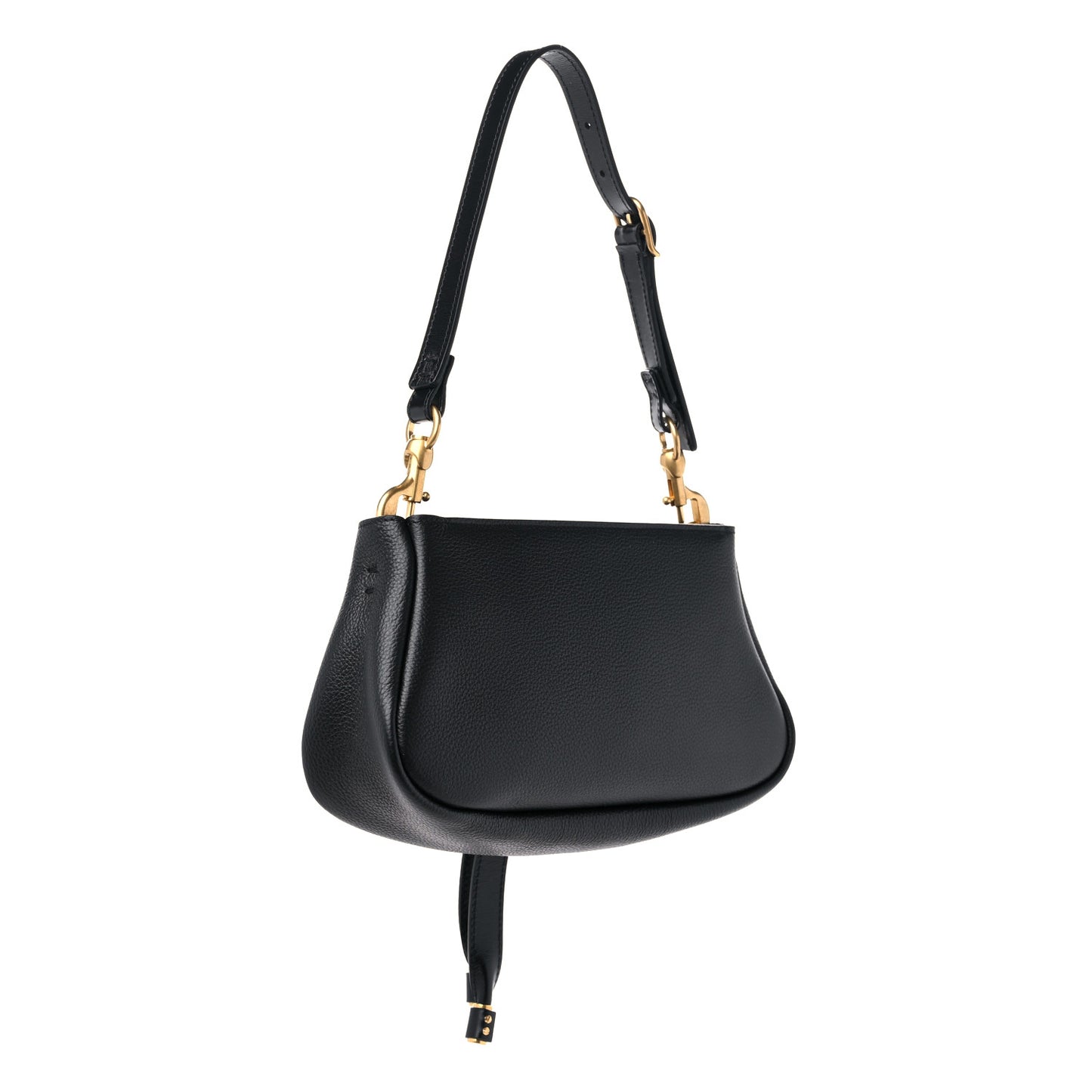 Shiny Grained Calfskin Marcie Clutch Black