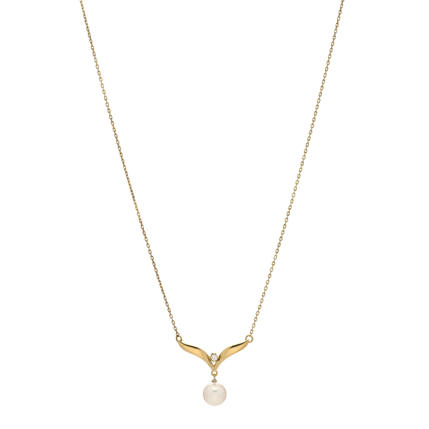 18K Yellow Gold Diamond Akoya Pearl 7mm Pendant Necklace