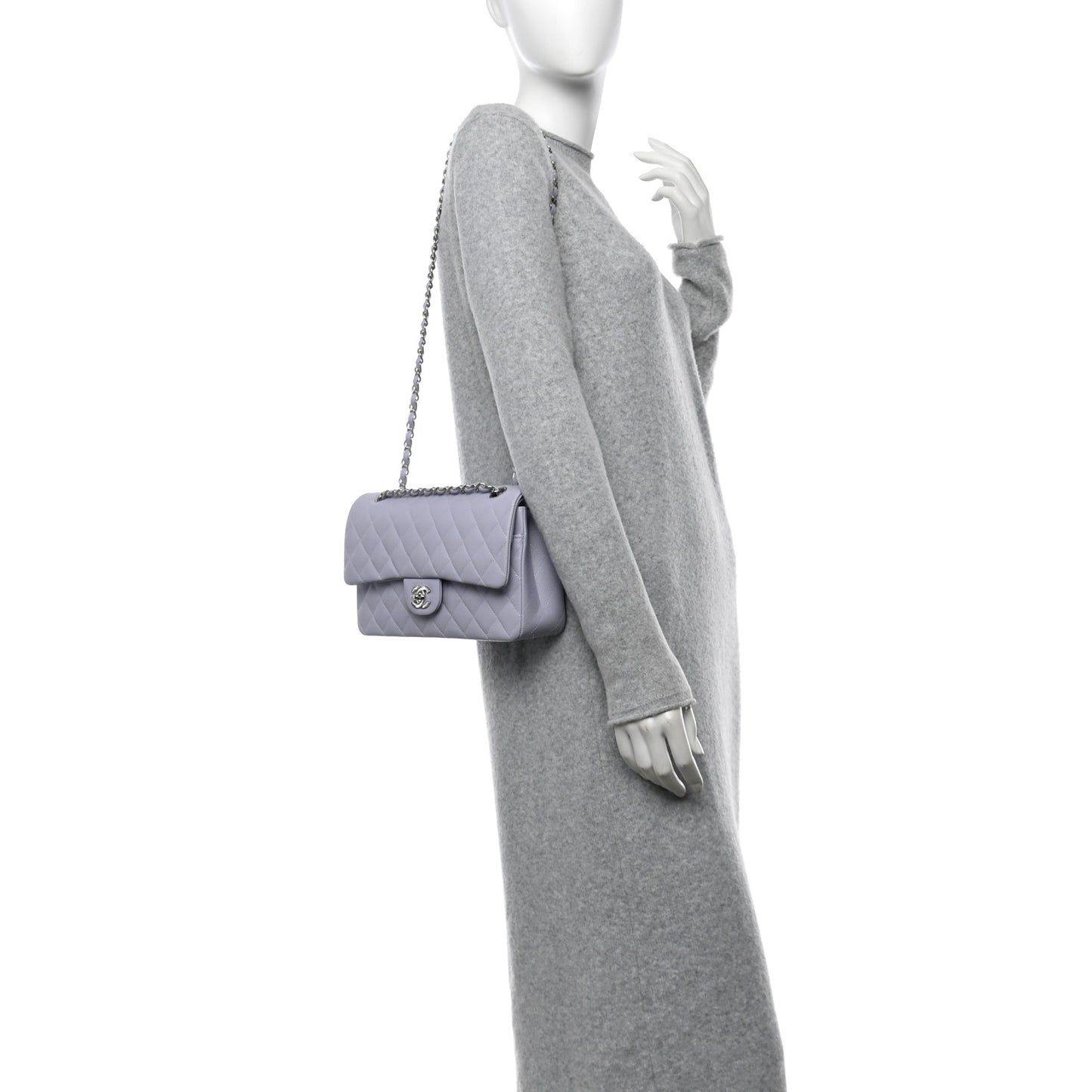 Caviar Quilted Medium Double Flap Light Purple