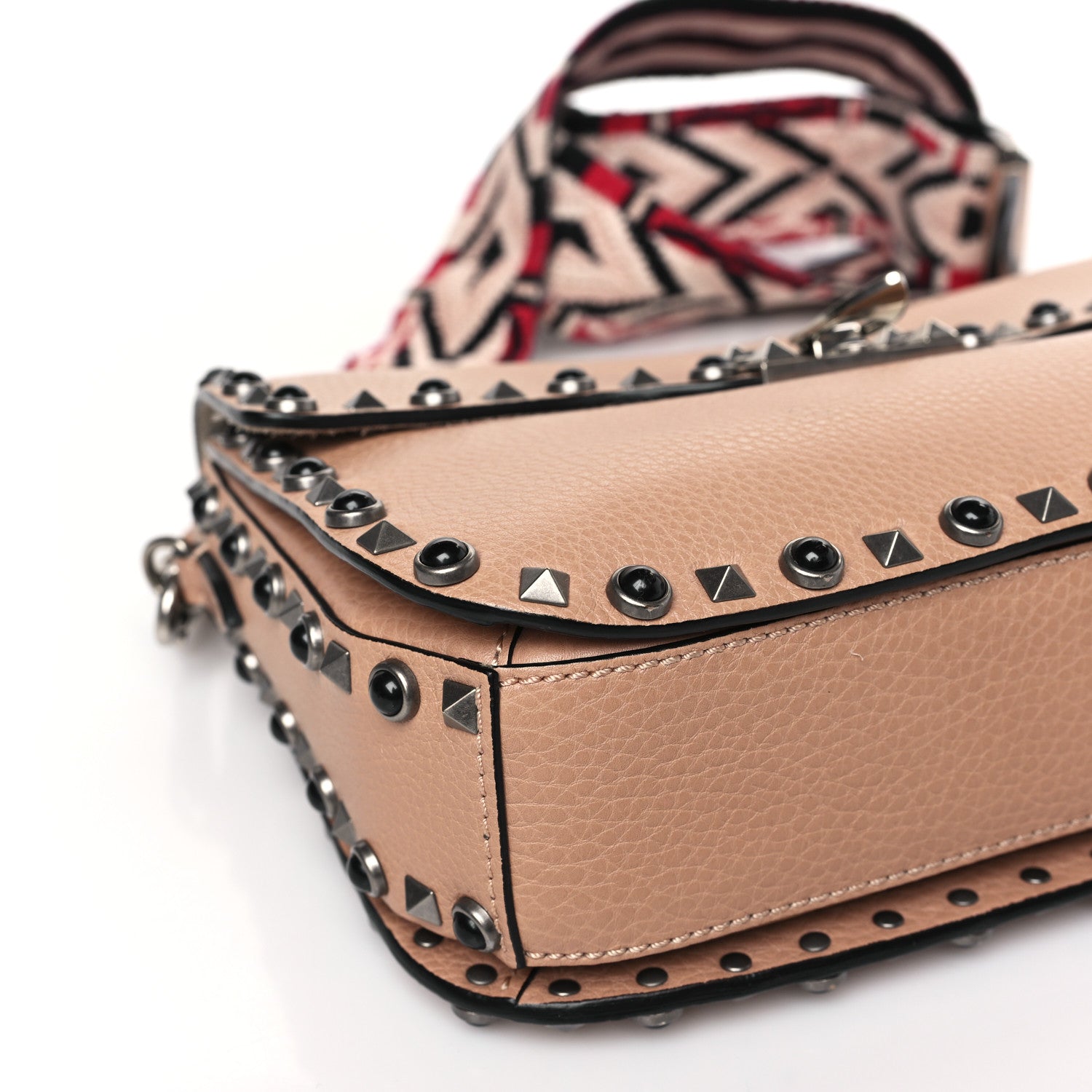 Valentino Garavani Grained Calfskin Onyx Medium Guitar Strap Rockstud Rolling Flap Saddle Bag Soft Noisette 7 of 8