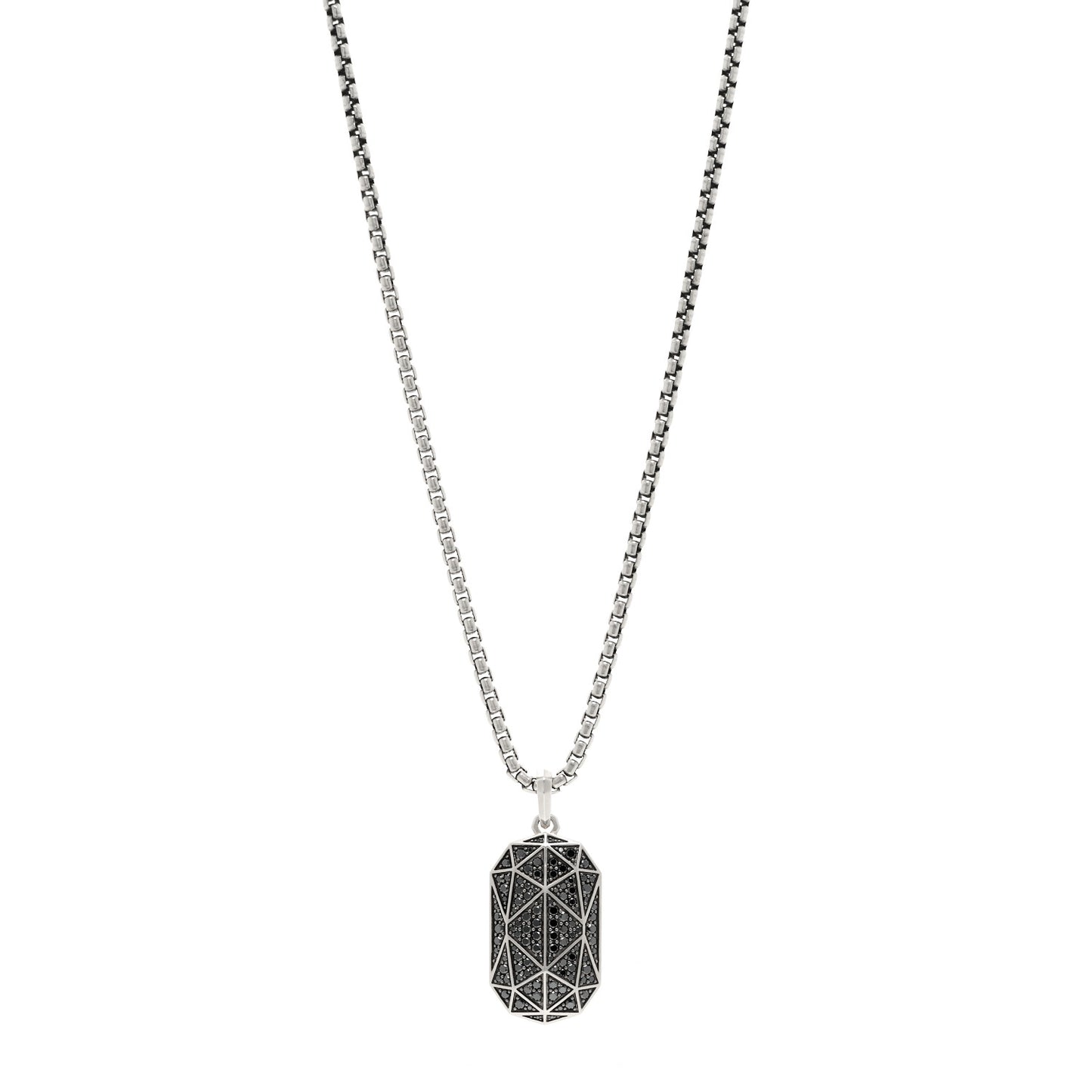 Sterling Silver Black Diamond 36.3mm Faceted Amulet Pendant