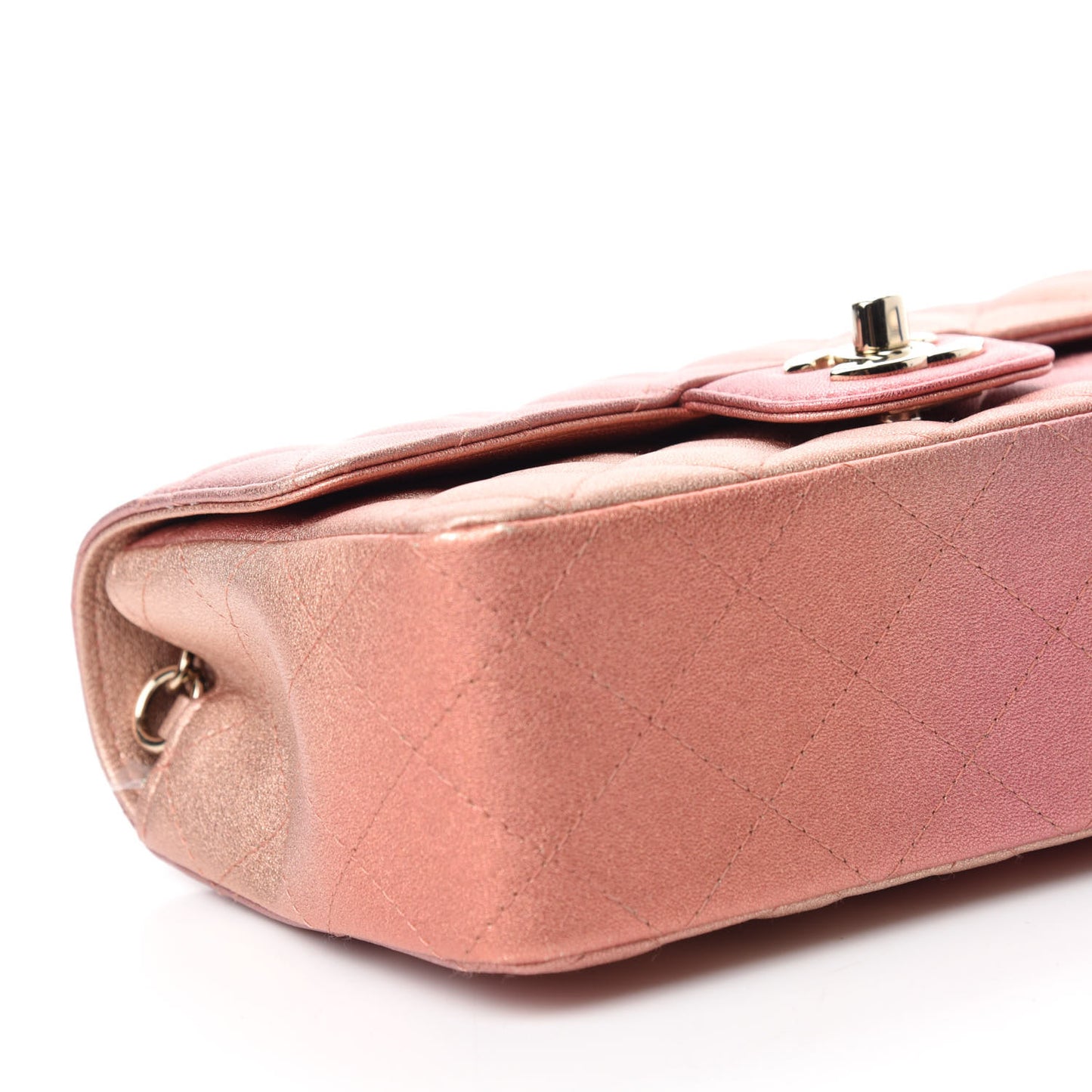 Metallic Lambskin Quilted Ombre Mini Rectangular Flap Pink