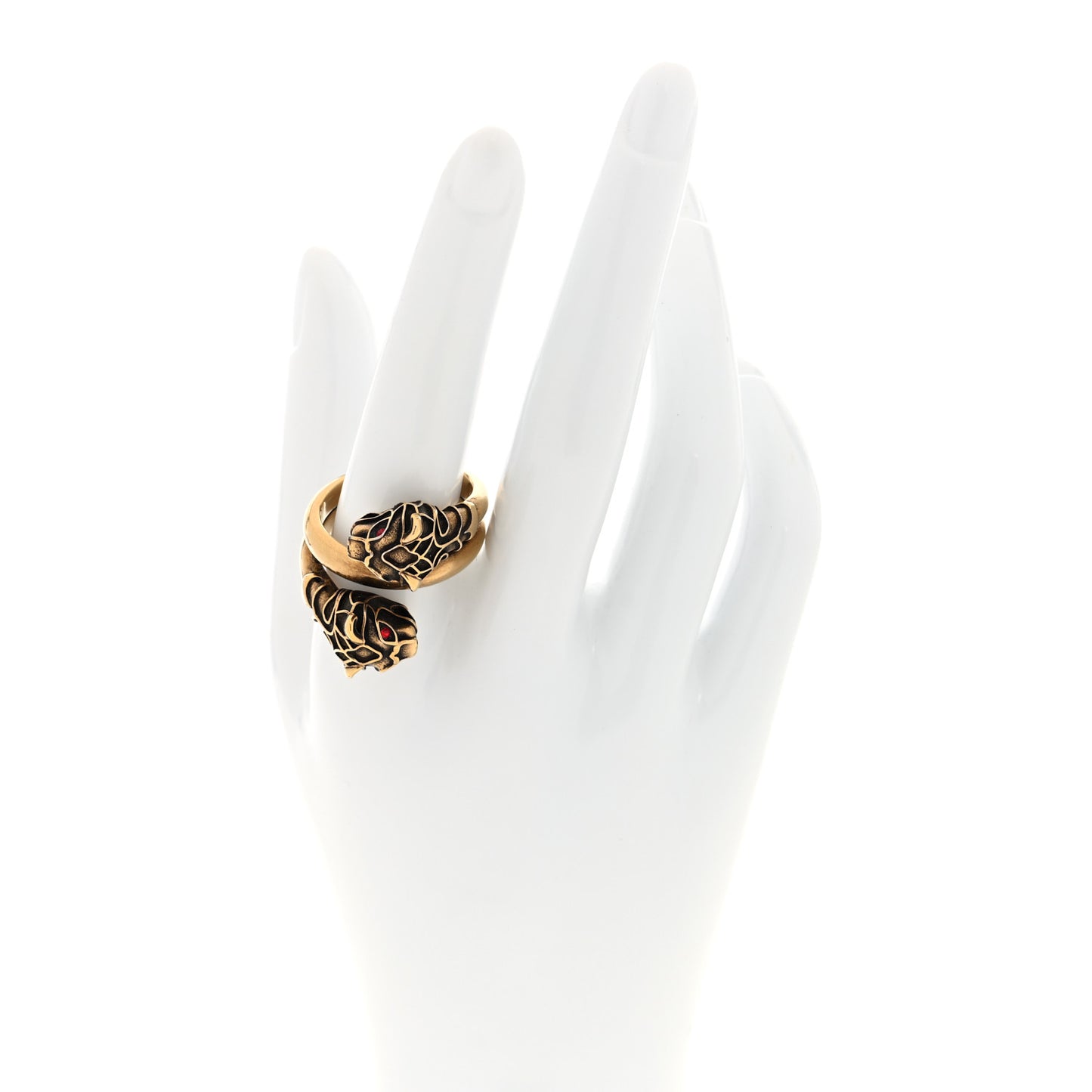 Tiger Heads Double Wrap Ring 62 10 Aged Gold Red