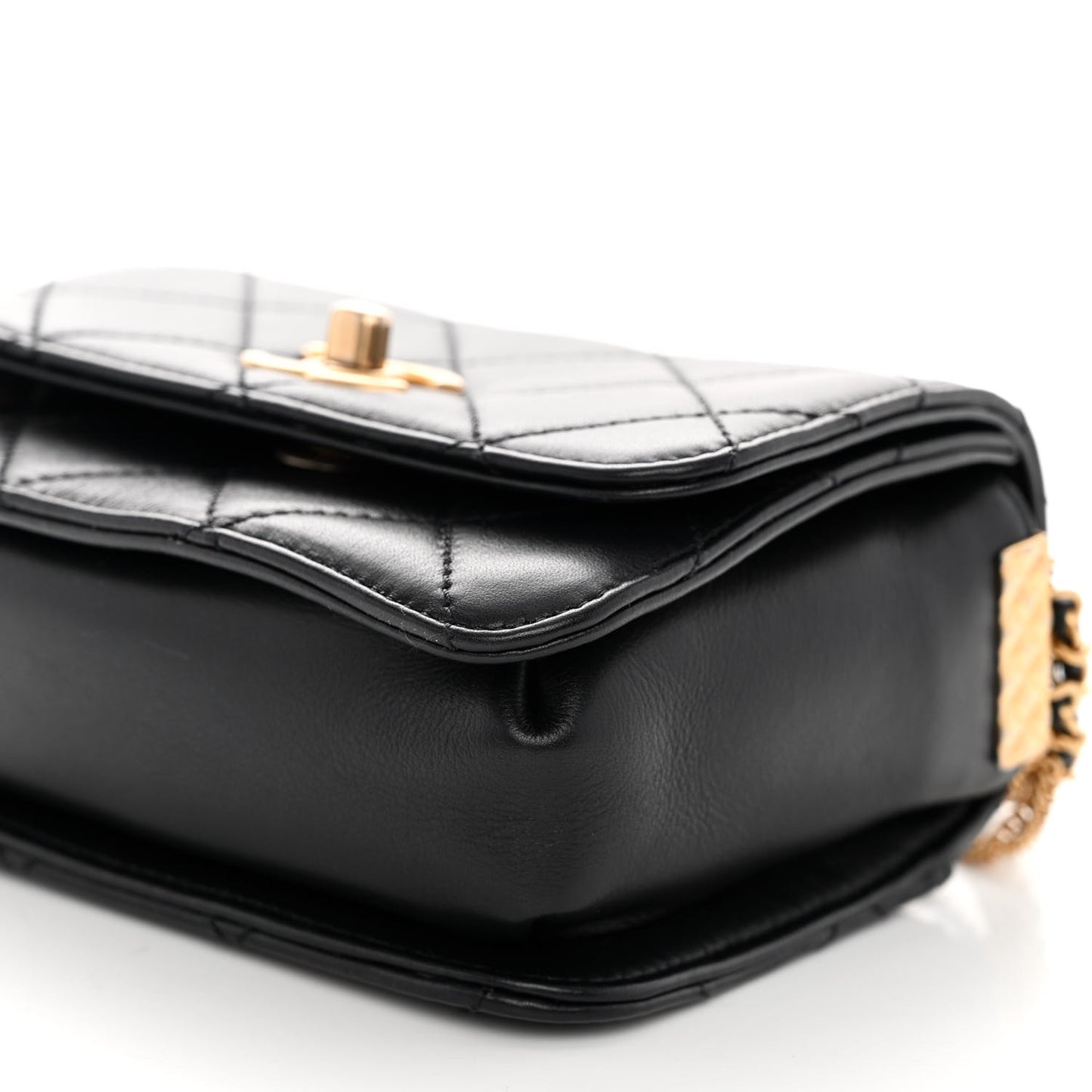 Lambskin Quilted Small Multiple Chain Flap Black