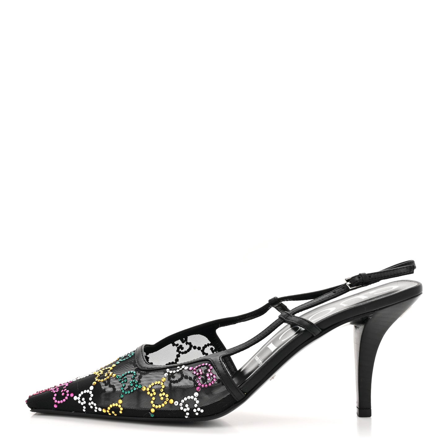 Tela Retino Nappa Charlotte Crystal GG Monogram Square G 75mm Slingback Pumps 40 Black