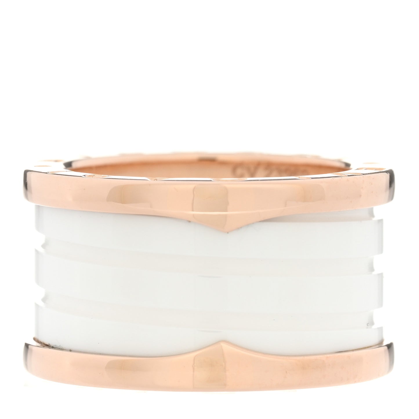 18K Rose Gold White Ceramic B.Zero1 Four-Band Ring 52 6