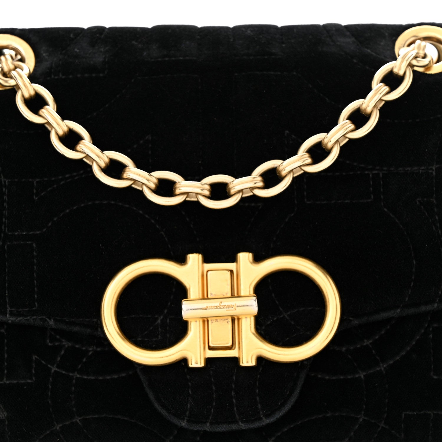 Salvatore Ferragamo Velvet Quilted Gancini Flap Bag Black 7 of 11
