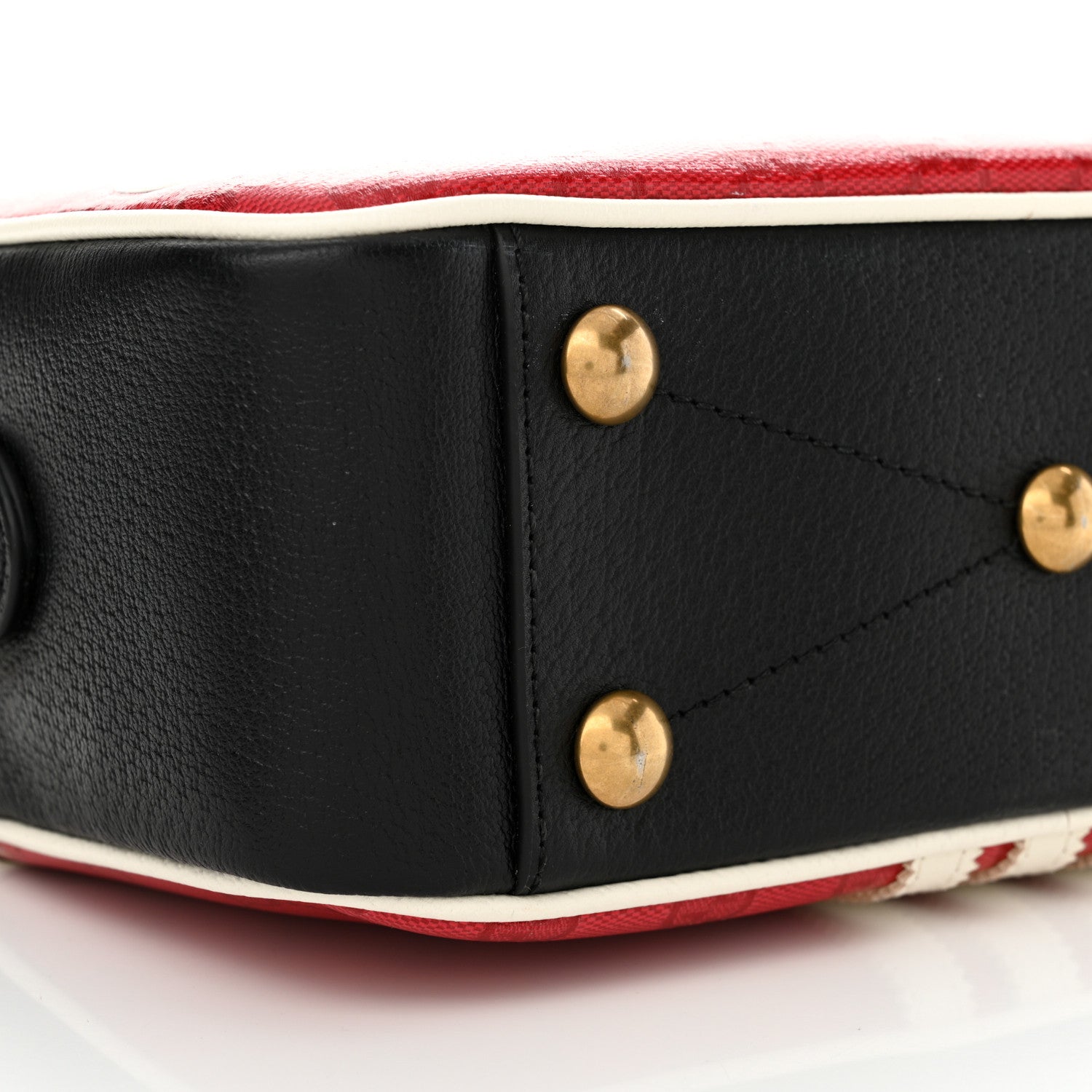 Gucci X ADIDAS Crystal Vintage Monogram Textured Dollar Calfskin Web Trefoil Logo Small Messenger Bag Hibiscus Red Off White Black 9 of 11