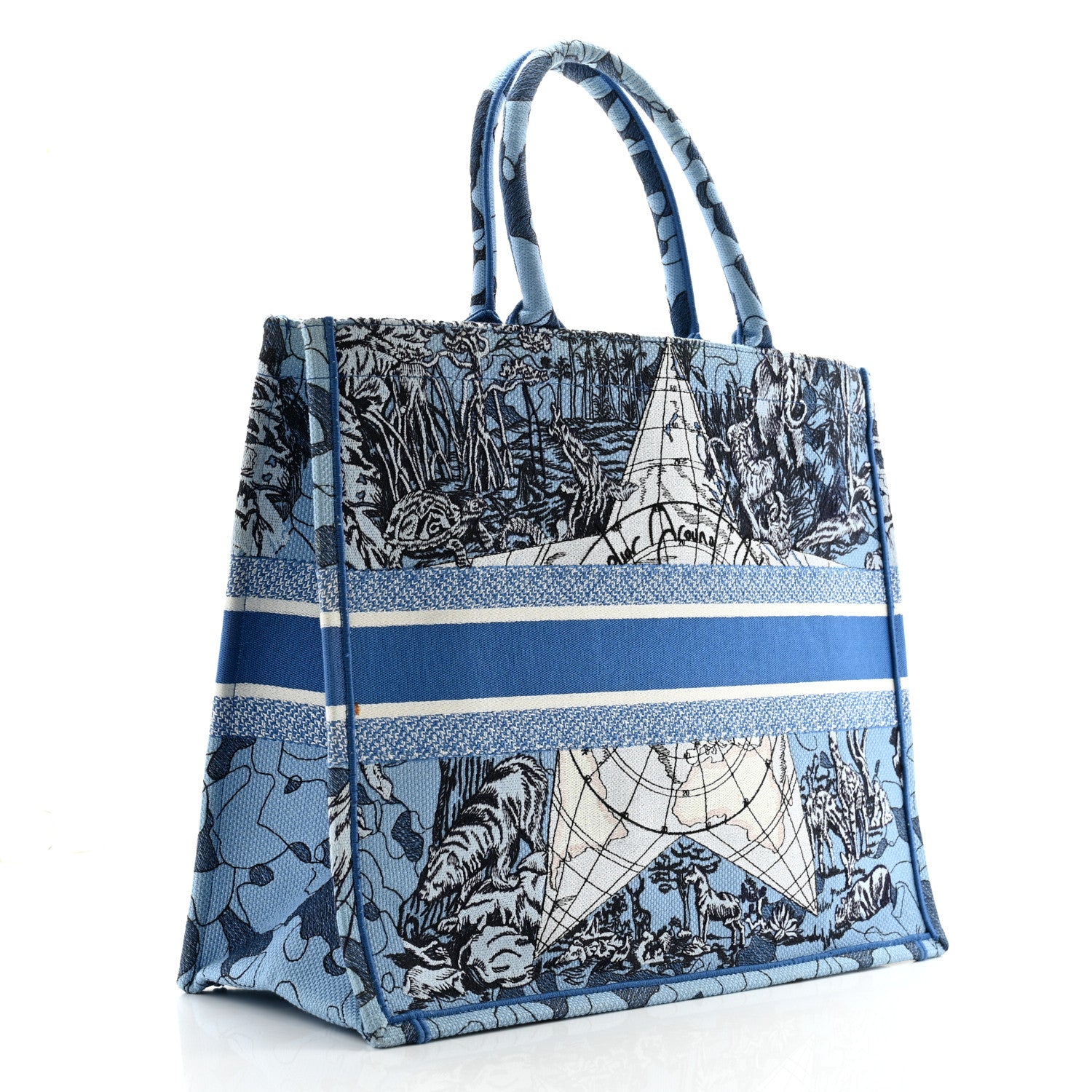 Christian Dior Canvas Embroidered Large Around The World Book Tote Light Blue 2 of 10
