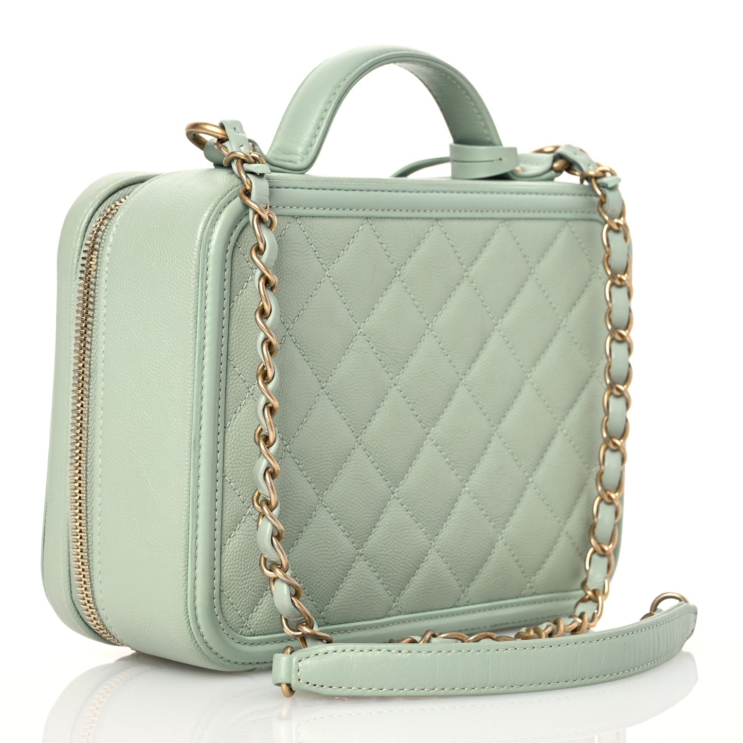 Caviar Quilted Medium CC Filigree Vanity Case Mint