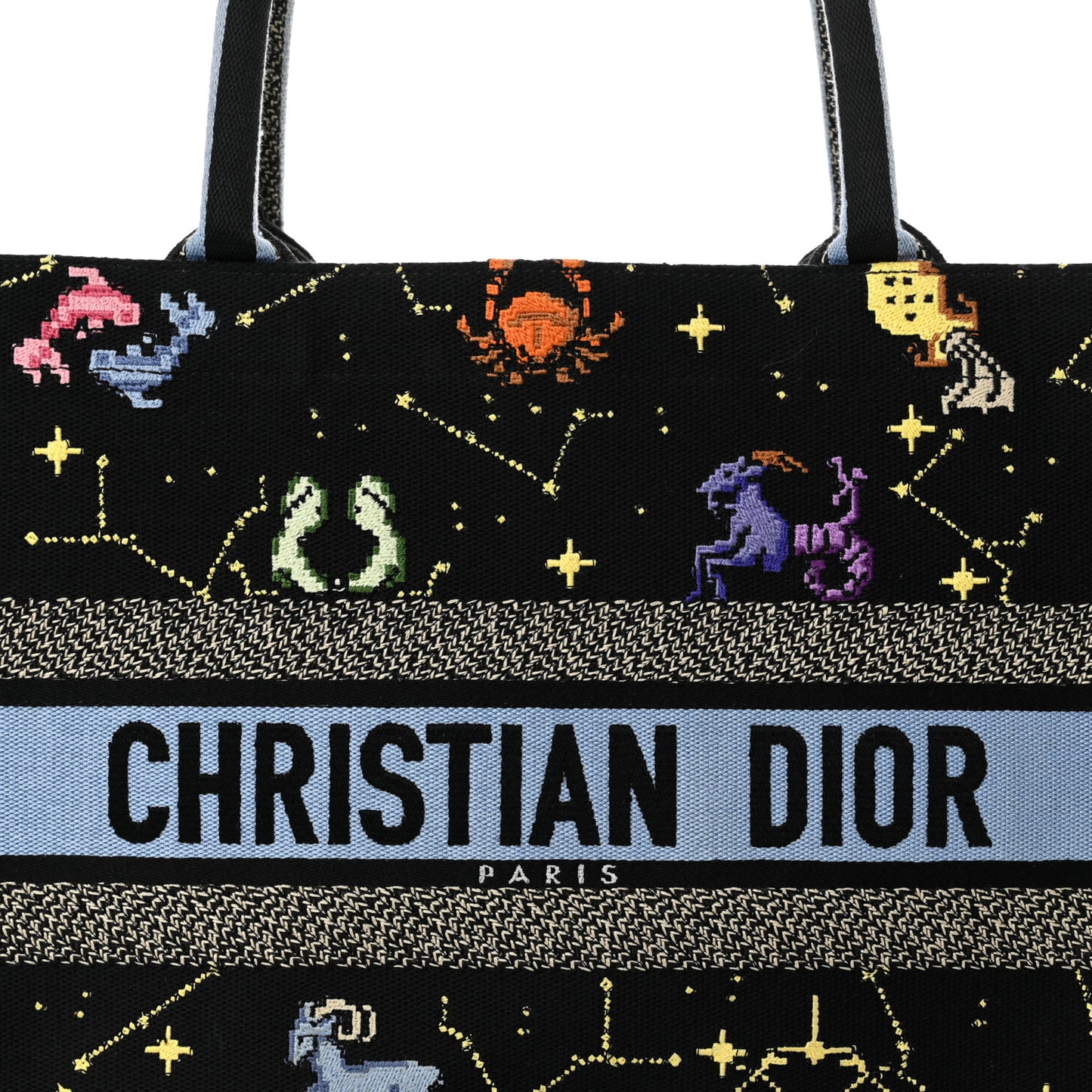 Canvas Embroidered Medium Pixel Zodiac Book Tote Black Multicolor