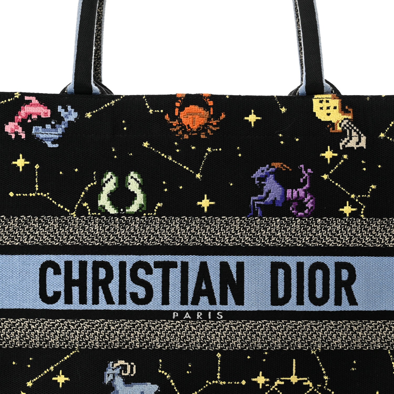 Christian Dior Canvas Embroidered Medium Pixel Zodiac Book Tote Black Multicolor 7 of 13
