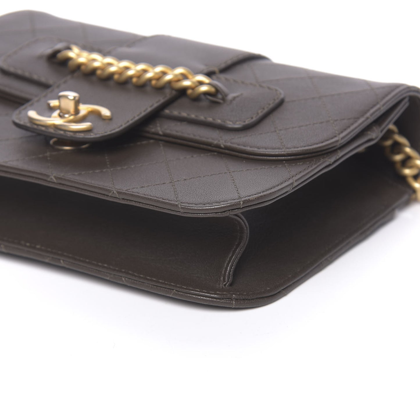 Sheepskin Stitched Chain Flap Bag Brown