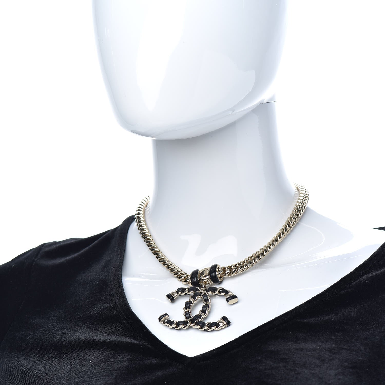 Chanel Metal Lambskin CC Chain Necklace Gold Black 2 of 5