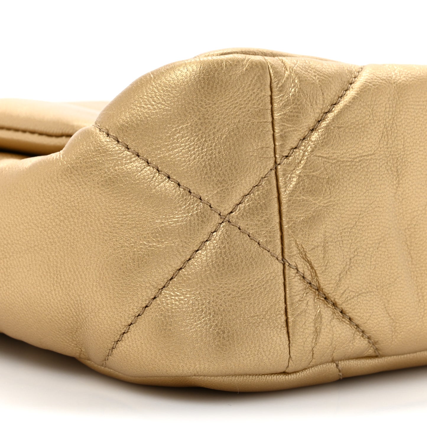 Metallic Goatskin Quilted Medium Chanel 19 Flap Gold