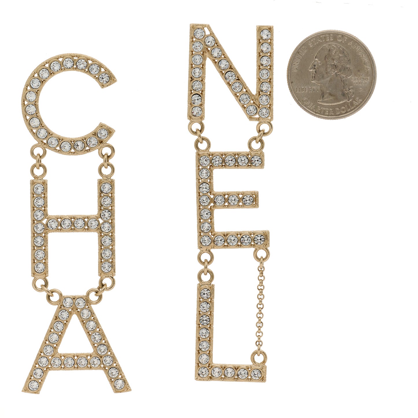Crystal Cha-Nel Logo Drop Earrings Gold