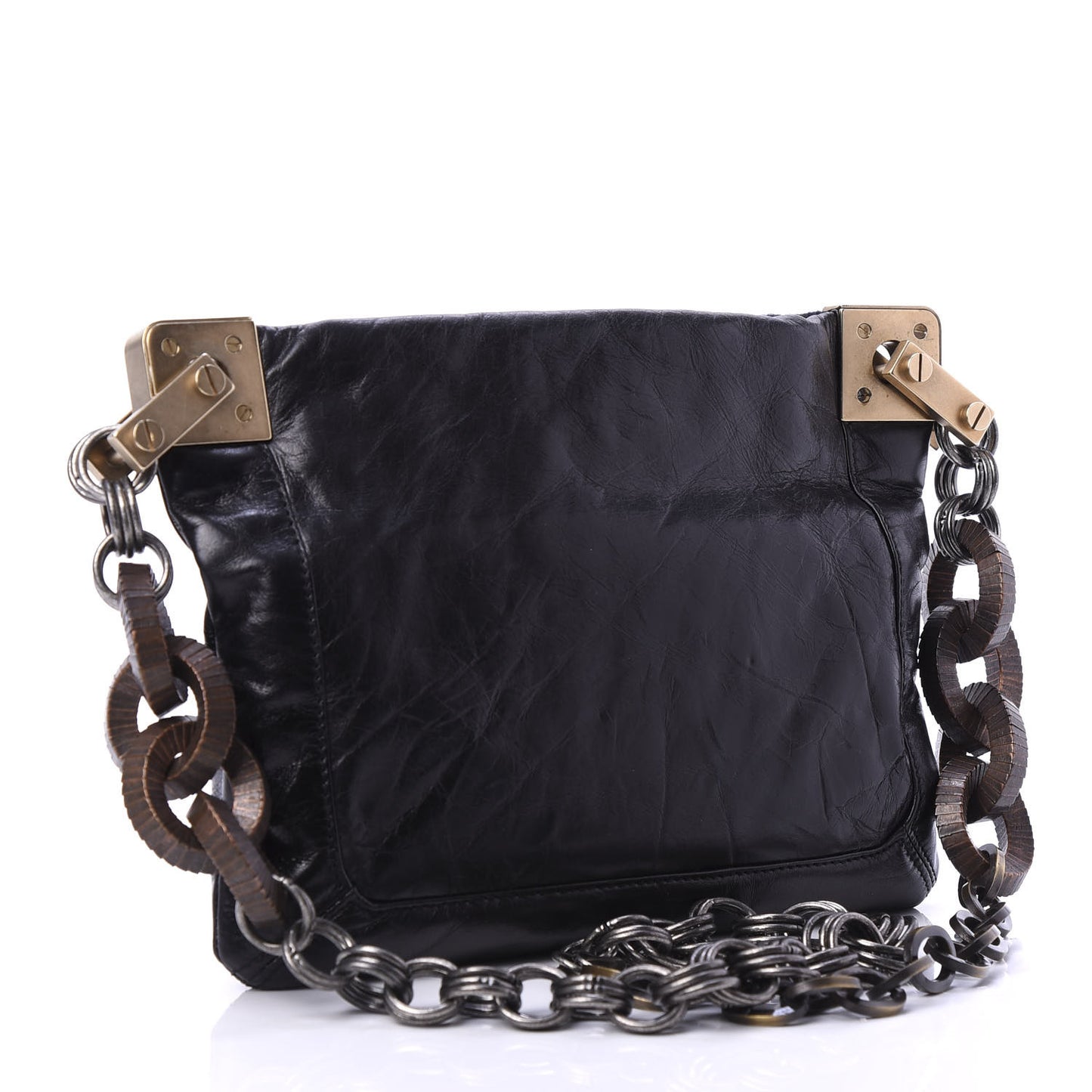 Glazed Calfskin Felt Crystal Embellished Ketu Sac Chain Shoulder Bag Black