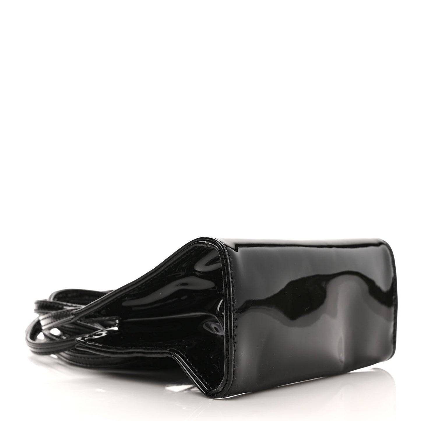 Patent Vegan Leather Small Shopping Bag Black