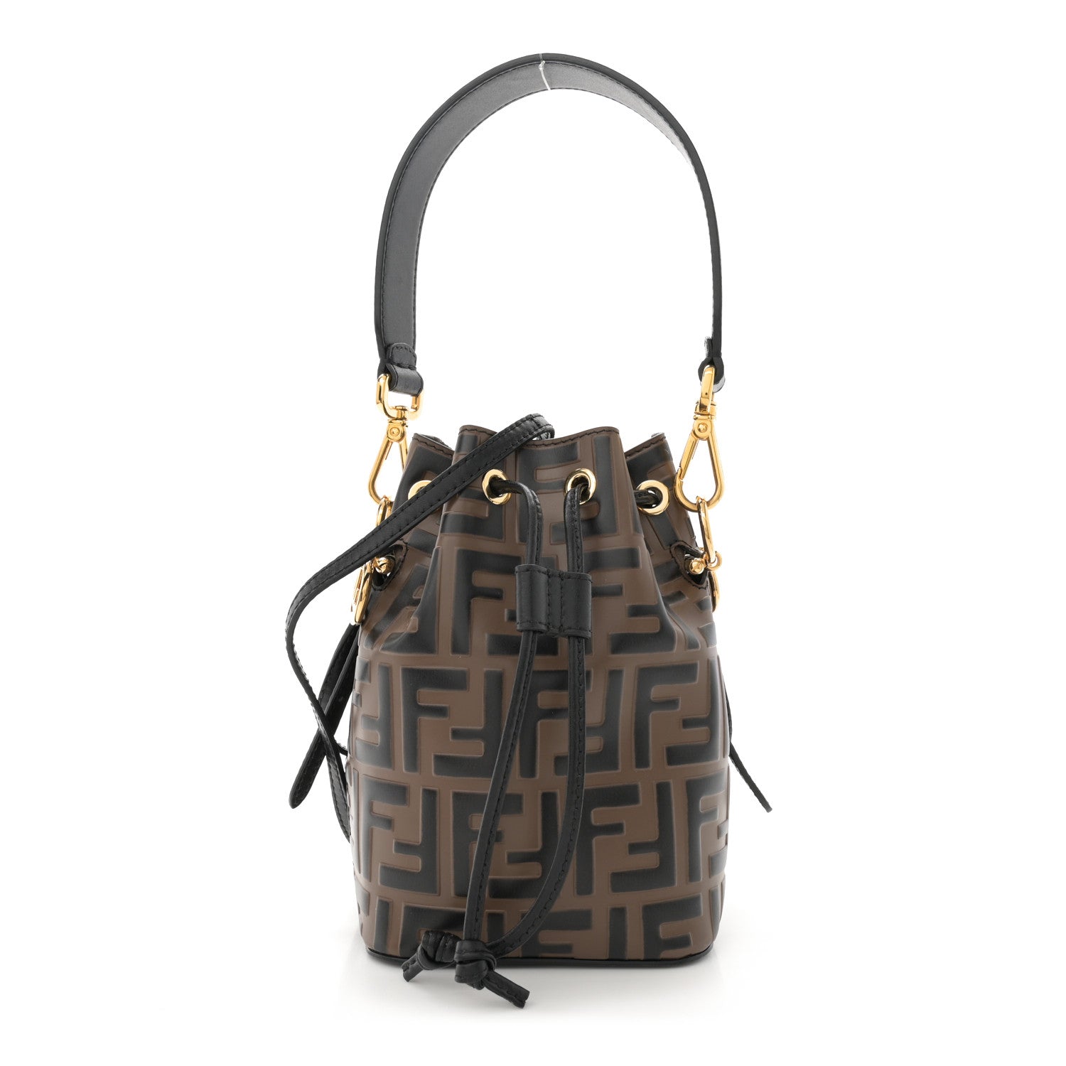 Fendi Vitello Liberty F is Fendi Bi-Color FF 1974 Embossed Mini Mon Tresor Bucket Bag Maya Black 1 of 11