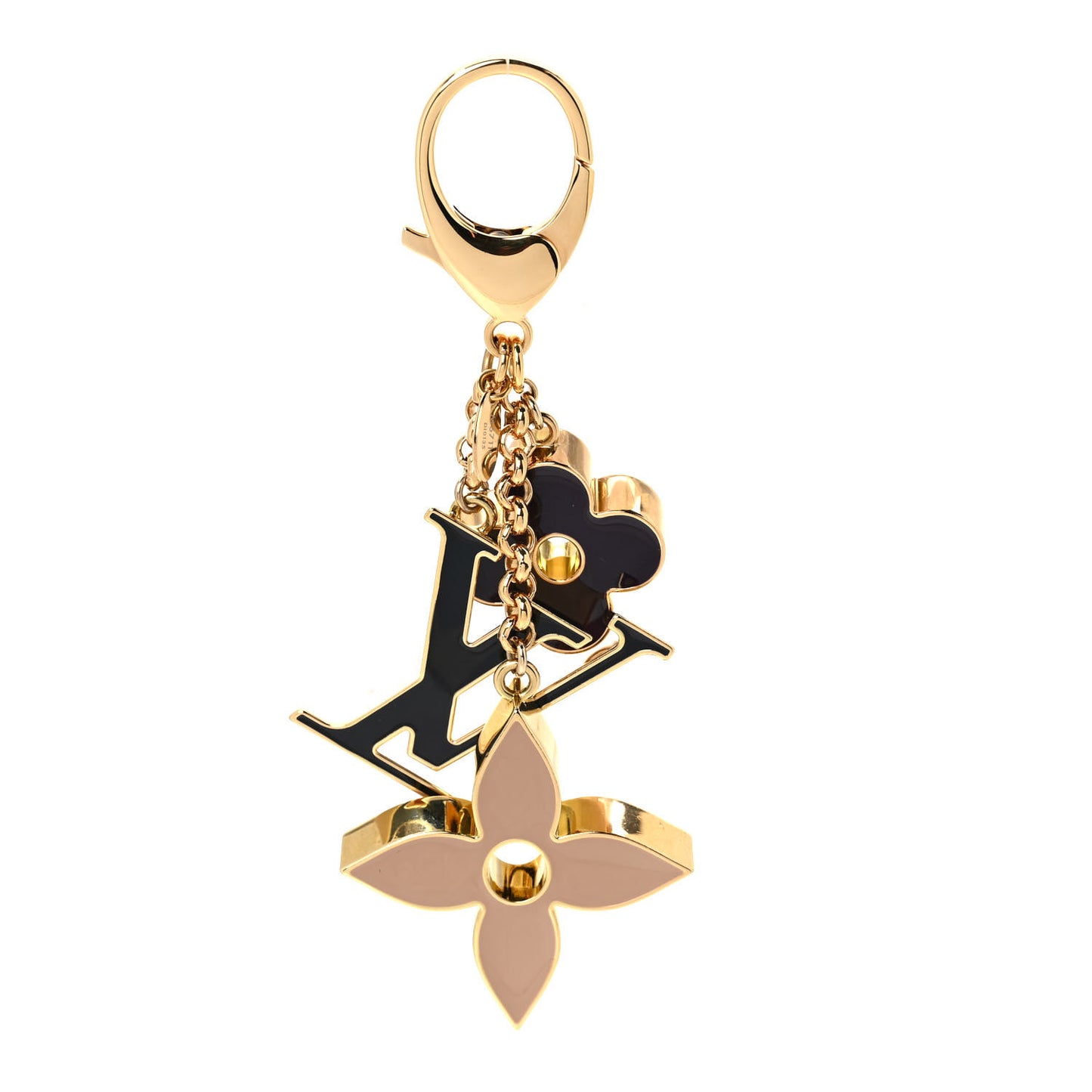 Metal Enamel Fleur De Monogram Bag Charm Dore