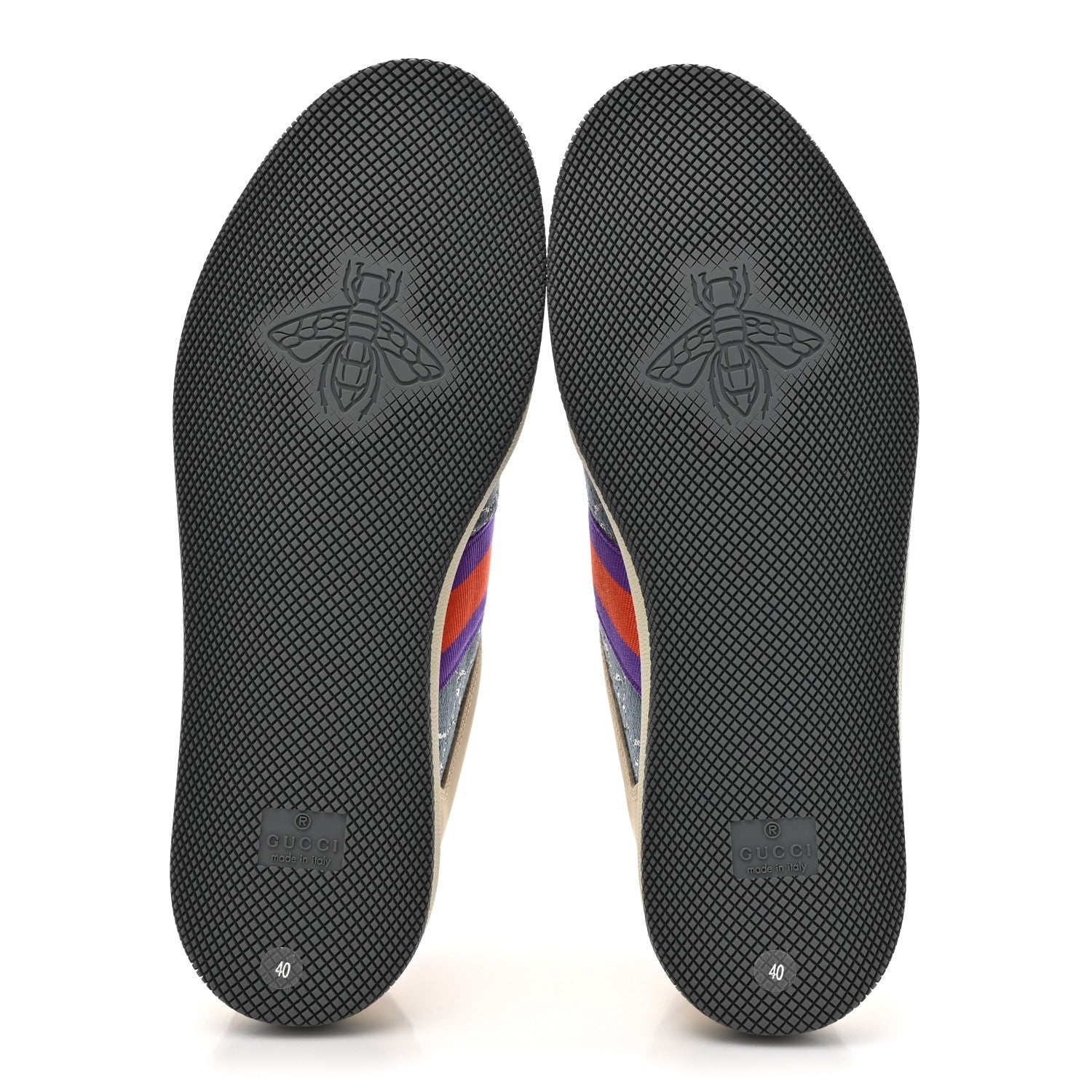 Gucci Calfskin Lame GG Monogram Web Womens Screener Sneakers 40 Blue Silver Dusty Milk Shine Purple 6 of 13