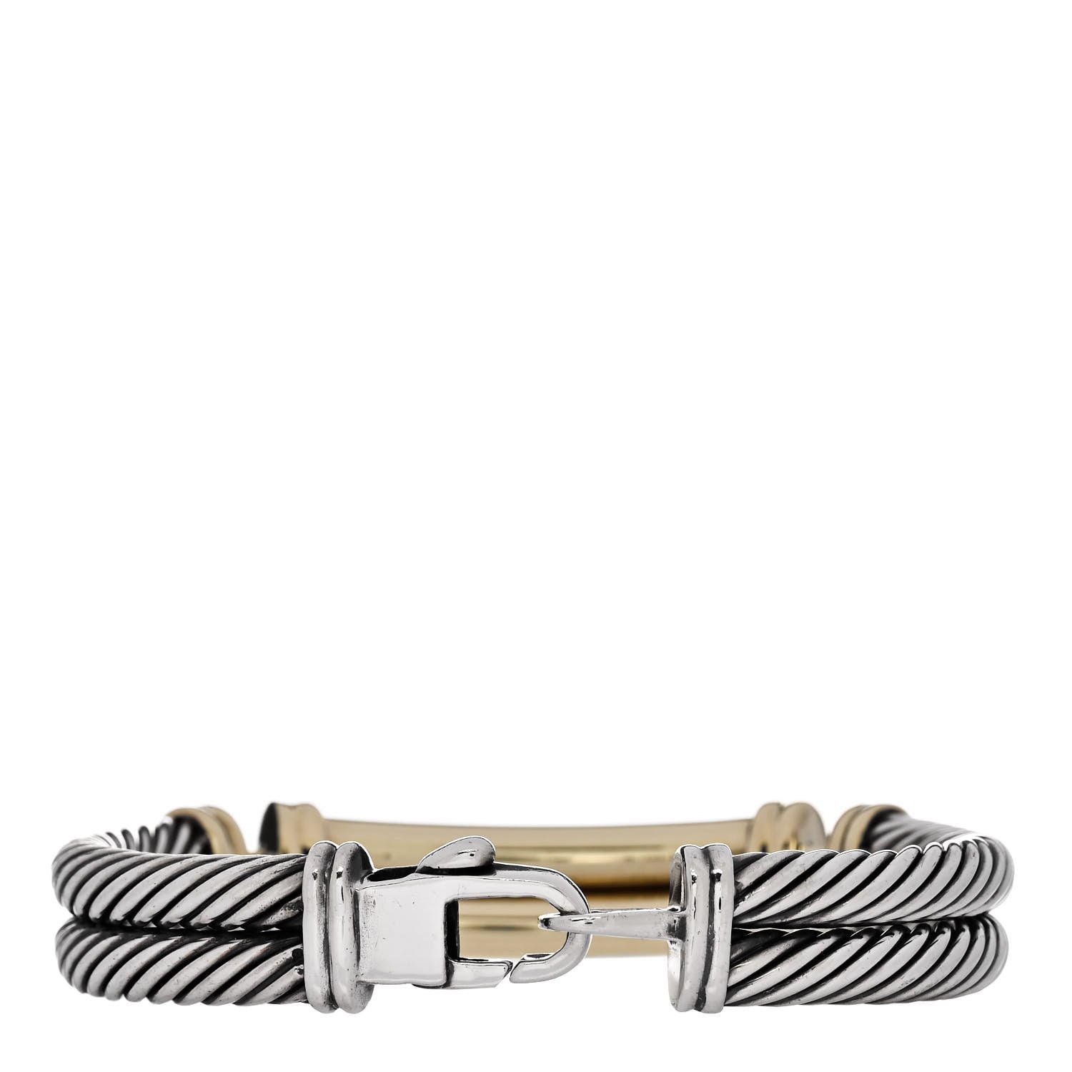 David Yurman DAVID YURMAN Sterling Silver 14K Yellow Gold Diamond 10mm Metro Double Cable Bracelet 2 of 3