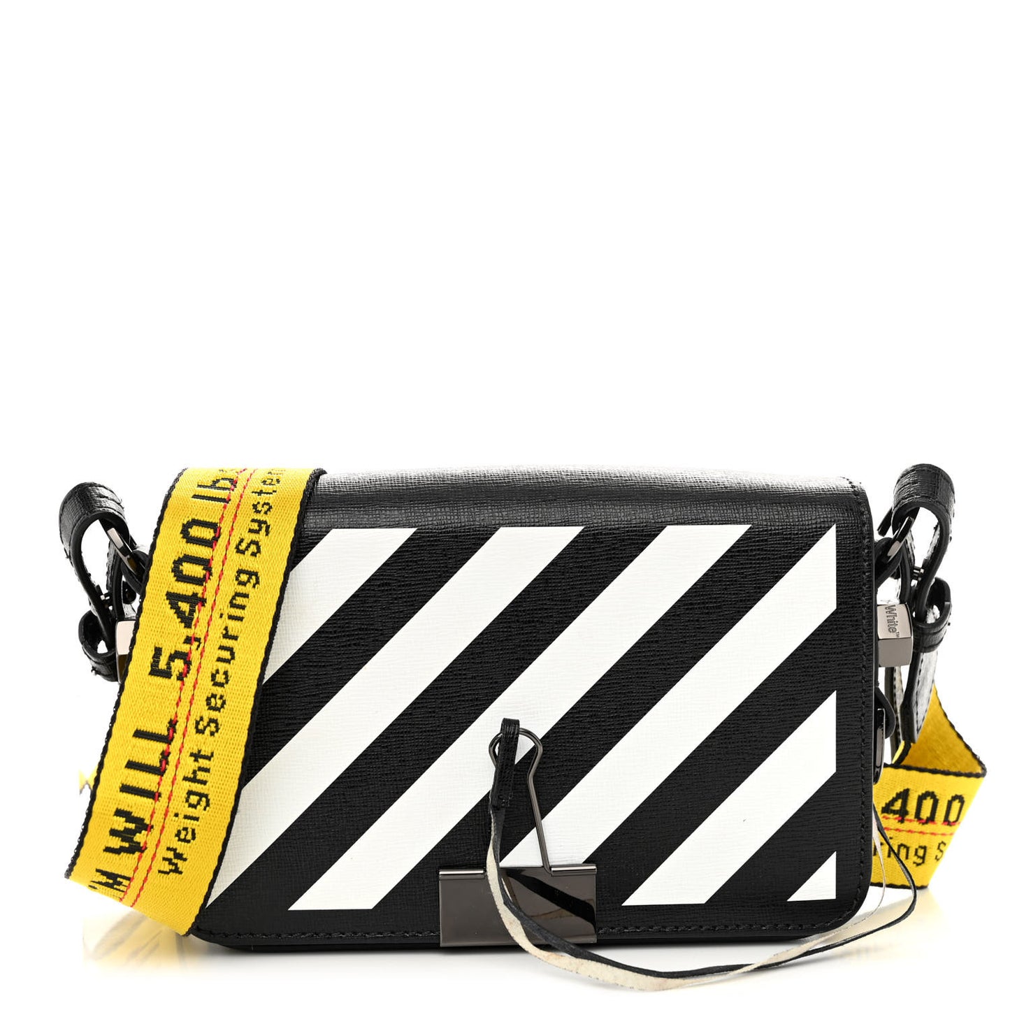 Saffiano Striped Mini Diag Binder Clip Bag Black White Yellow