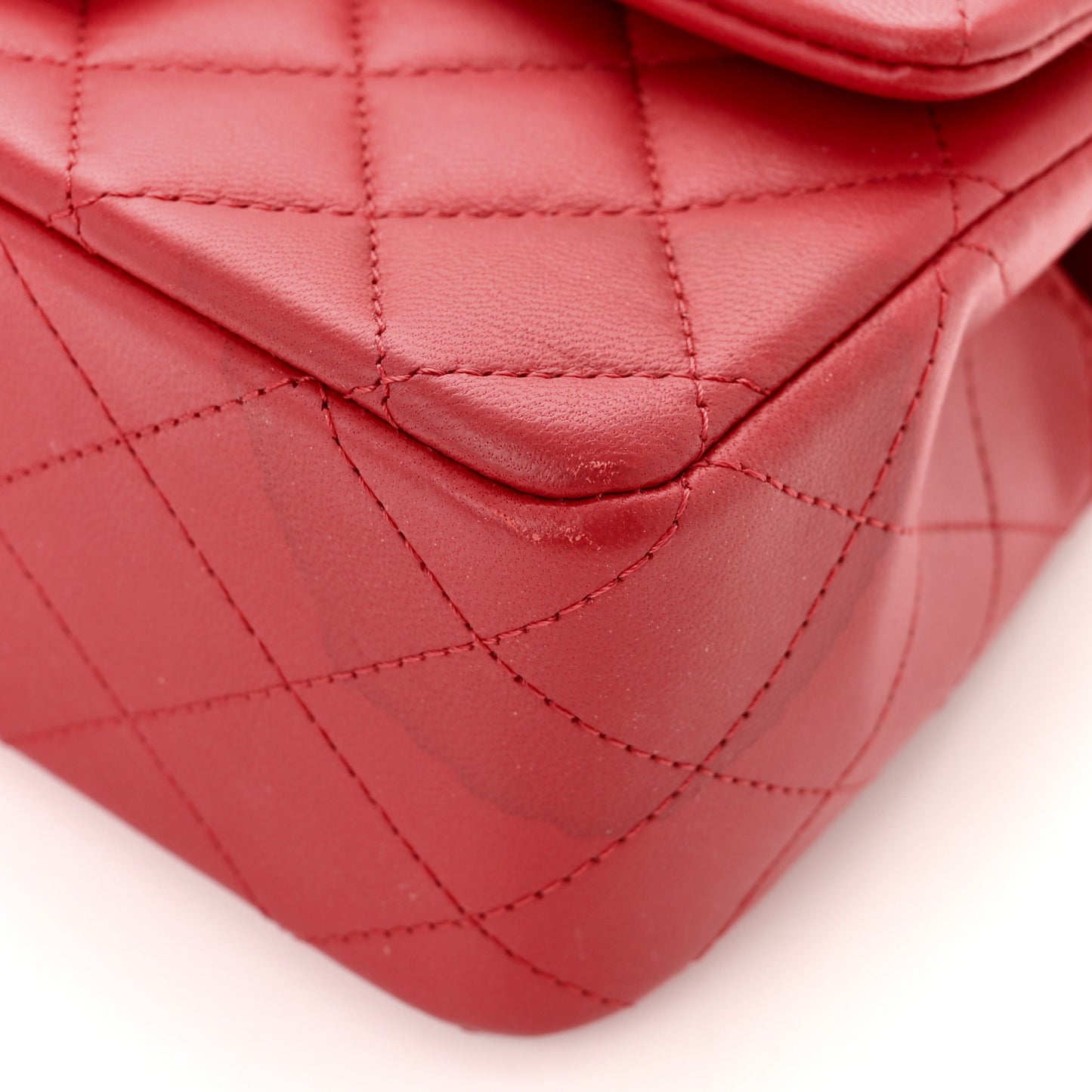 Lambskin Quilted Mini Top Handle Rectangular Flap Red