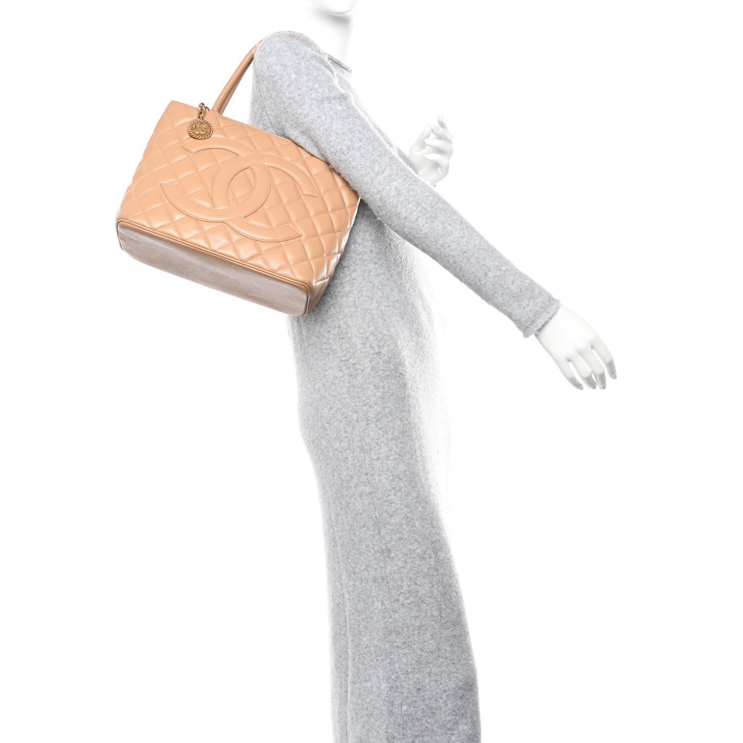 Caviar Quilted Medallion Tote Beige